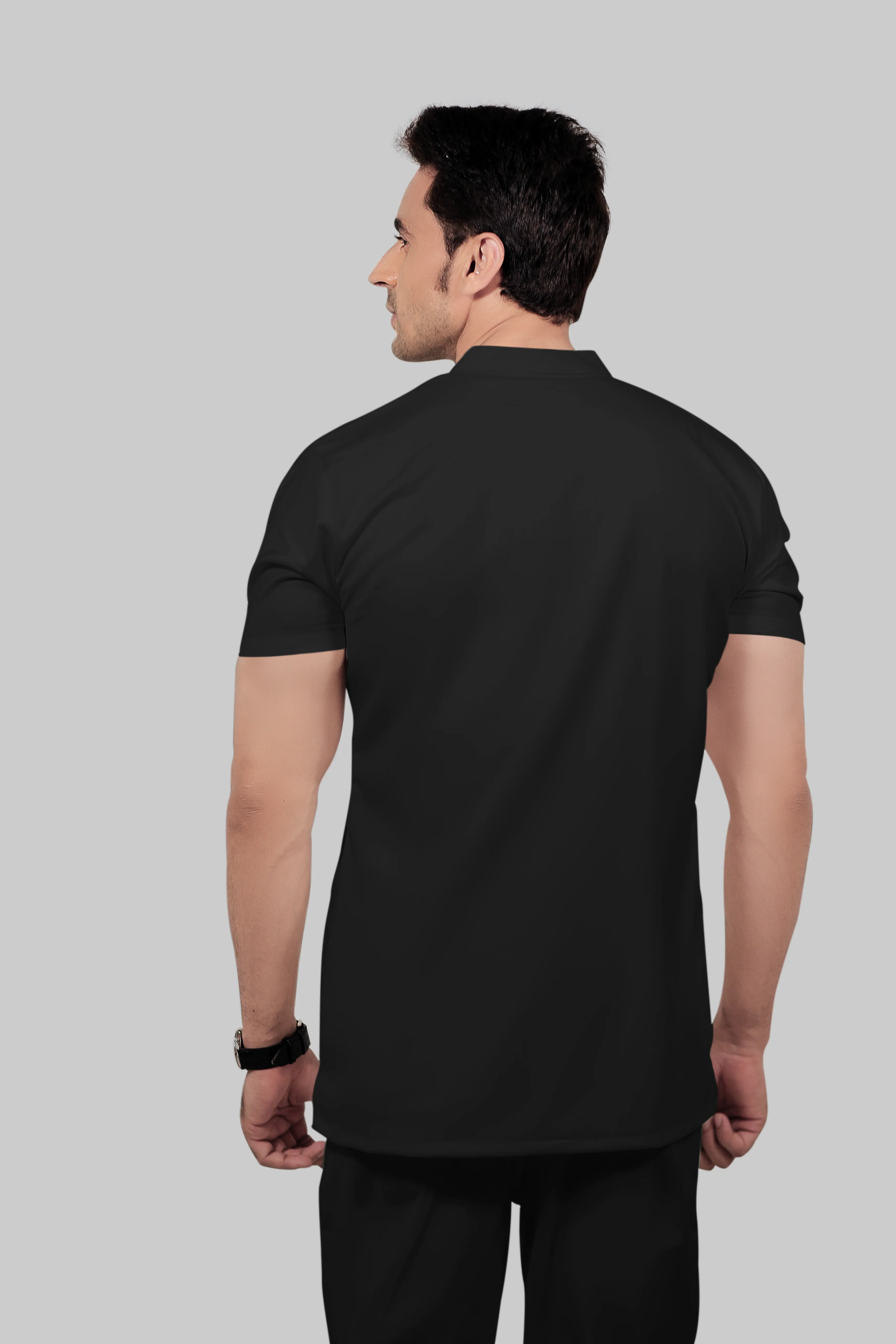 Stretchable (2Way) Men Black Mandarin Neck With Jogger Scrub Set - Image 5