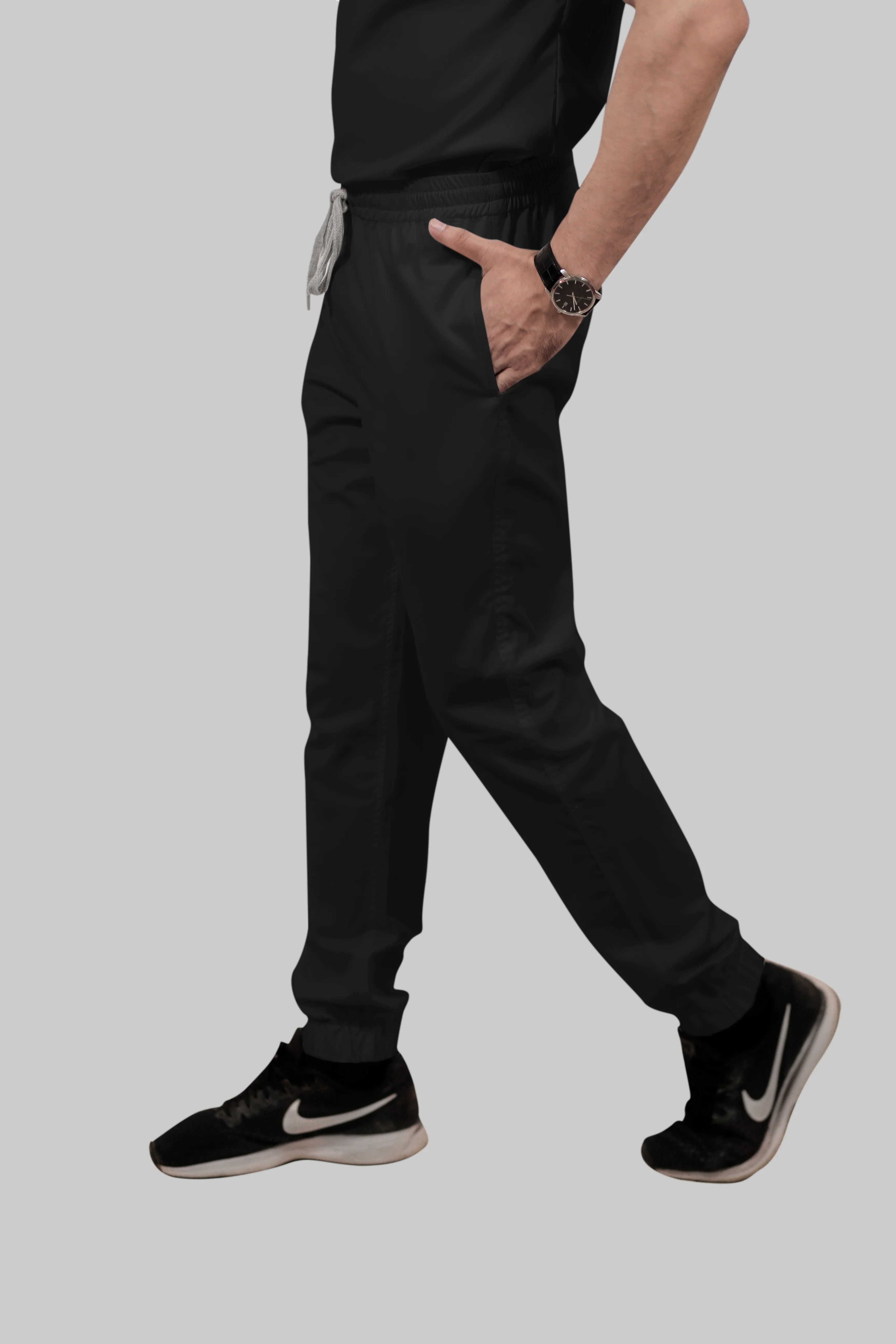 Stretchable (2Way) Men Black V-Neck With Jogger Scrub Set - Image 4