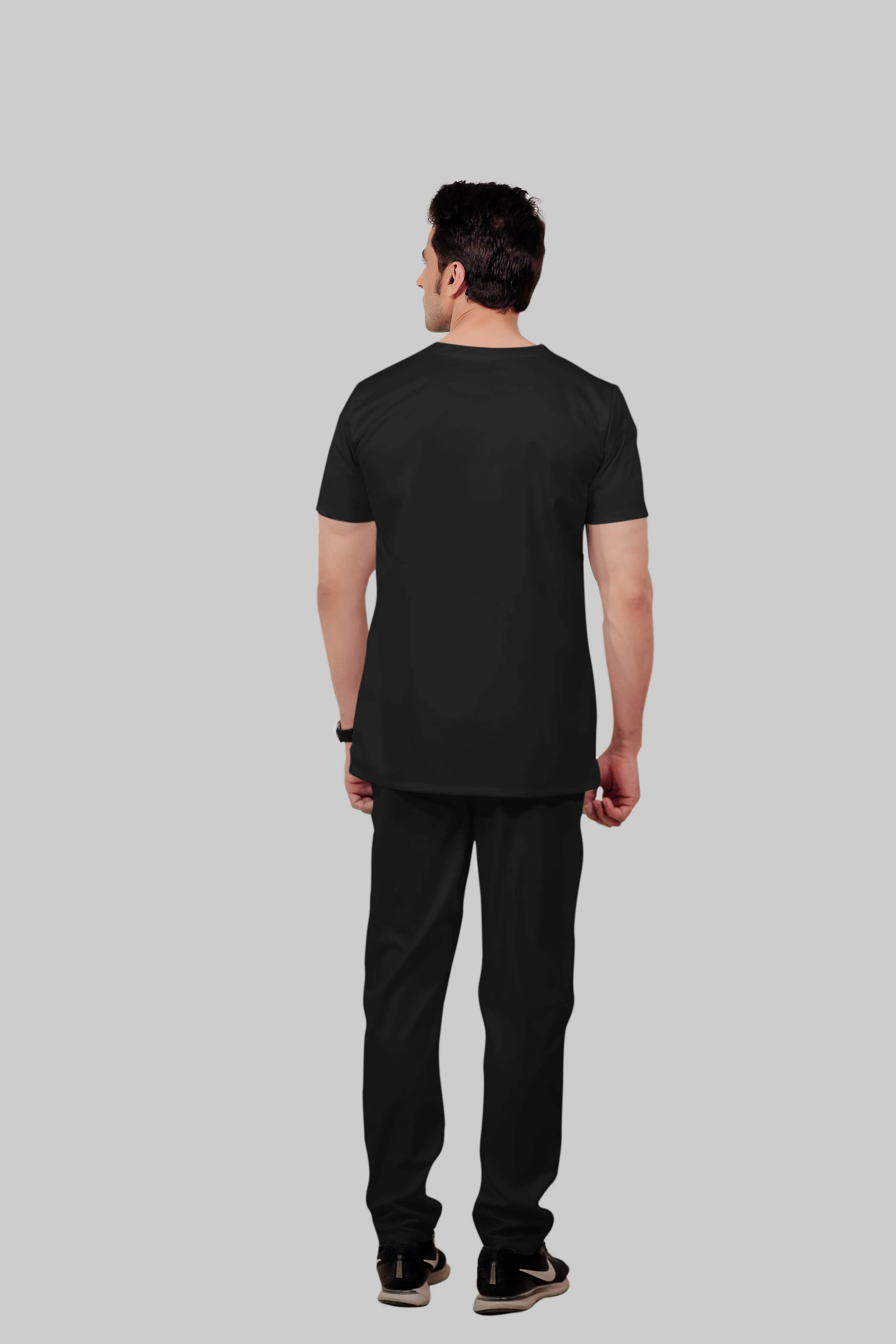 Stretchable (2Way) Men Black V-Neck With Straight Pant Scrub Set - Image 5