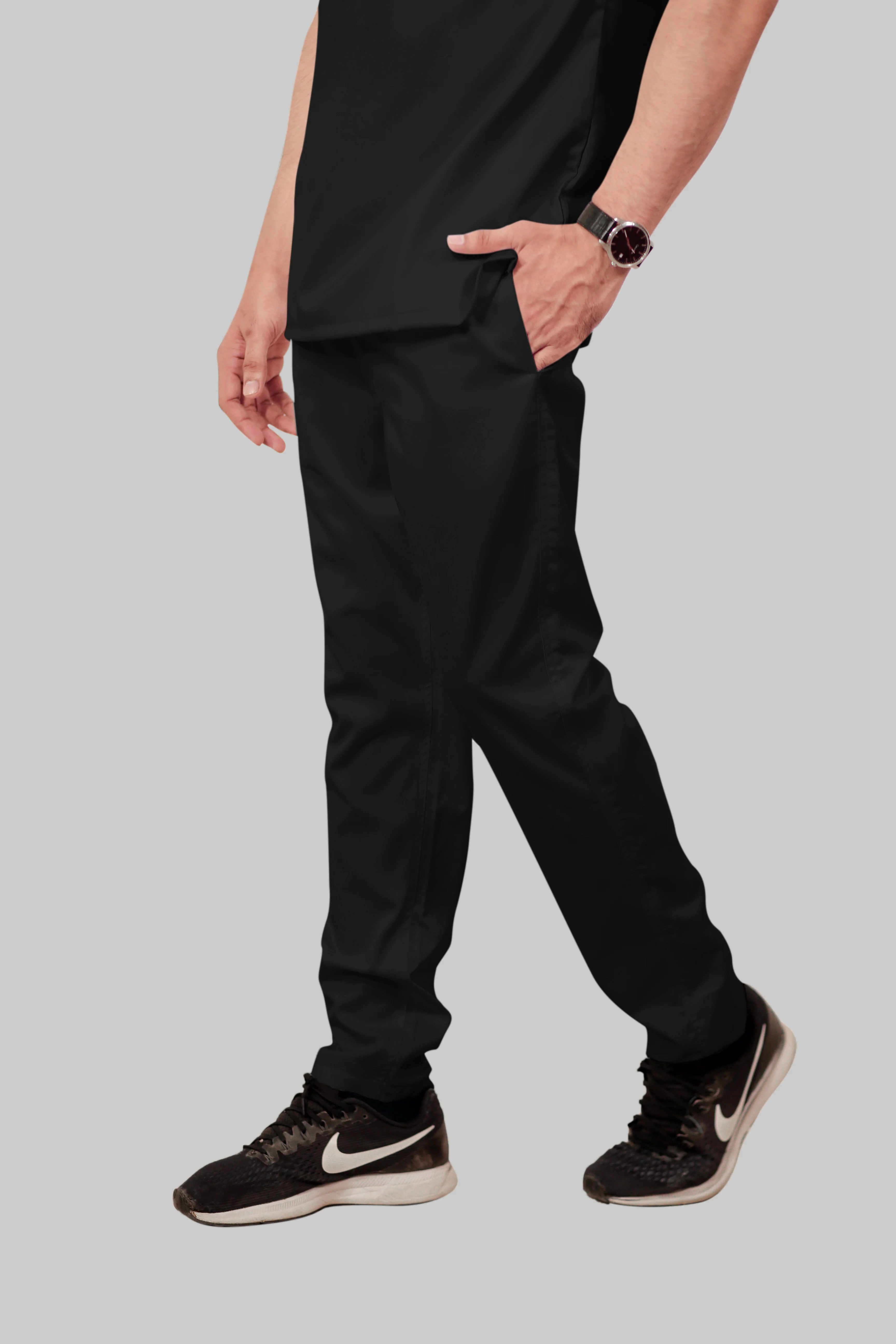 Stretchable (2Way) Men Black V-Neck With Straight Pant Scrub Set - Image 6