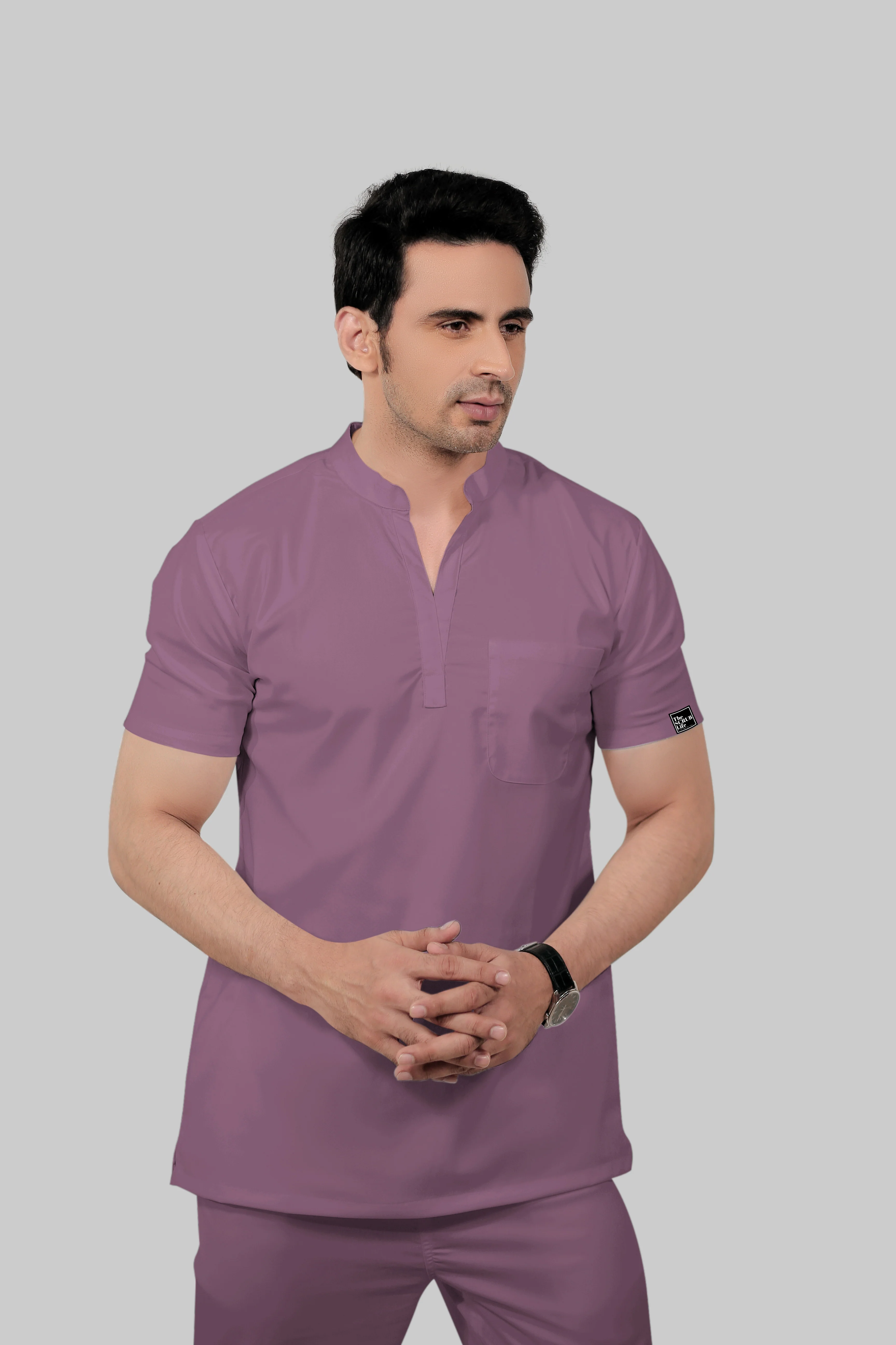 Stretchable (2Way) Men Lilac Mandarin Neck With Jogger Scrub Set - Image 3