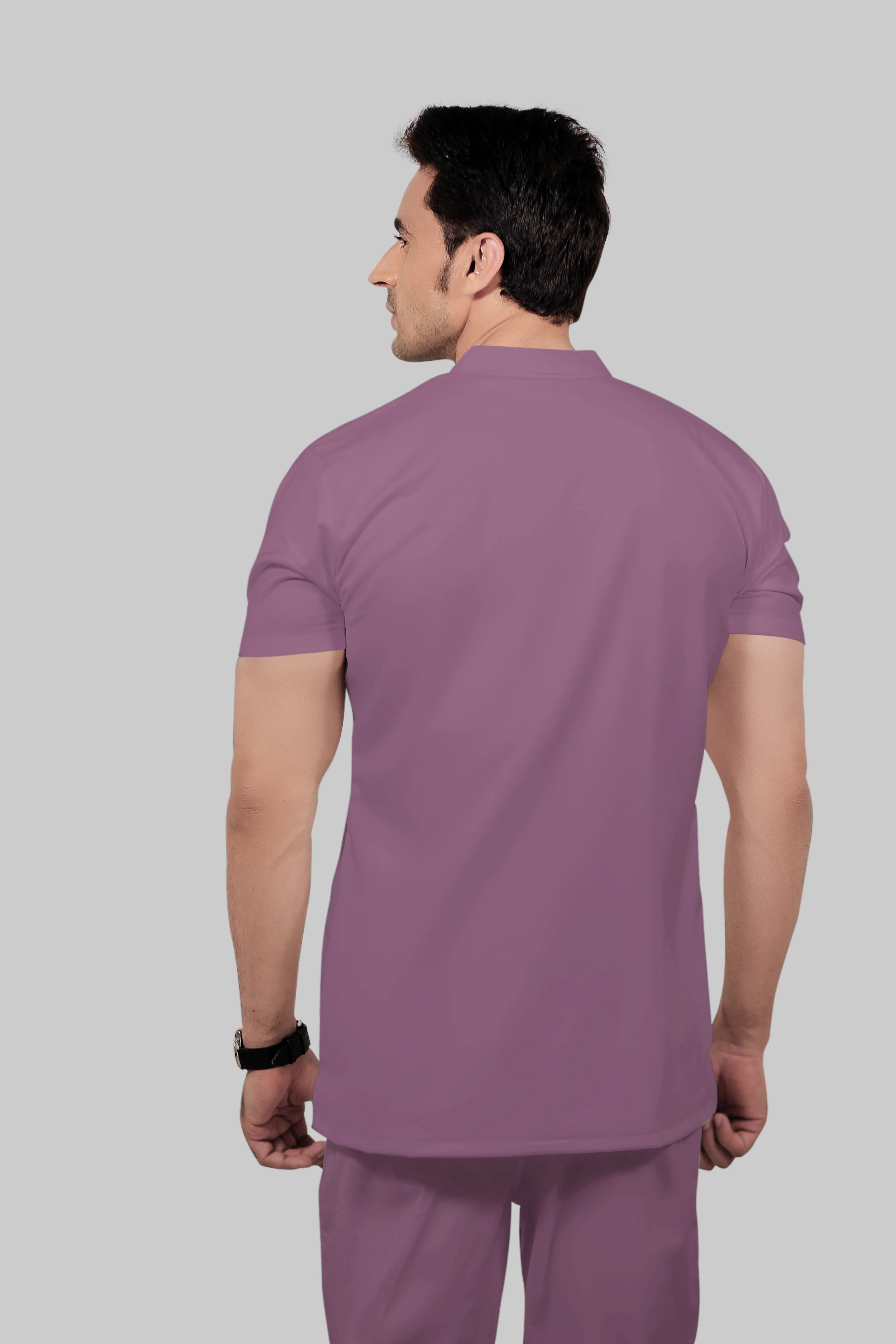 Stretchable (2Way) Men Lilac Mandarin Neck With Jogger Scrub Set - Image 5