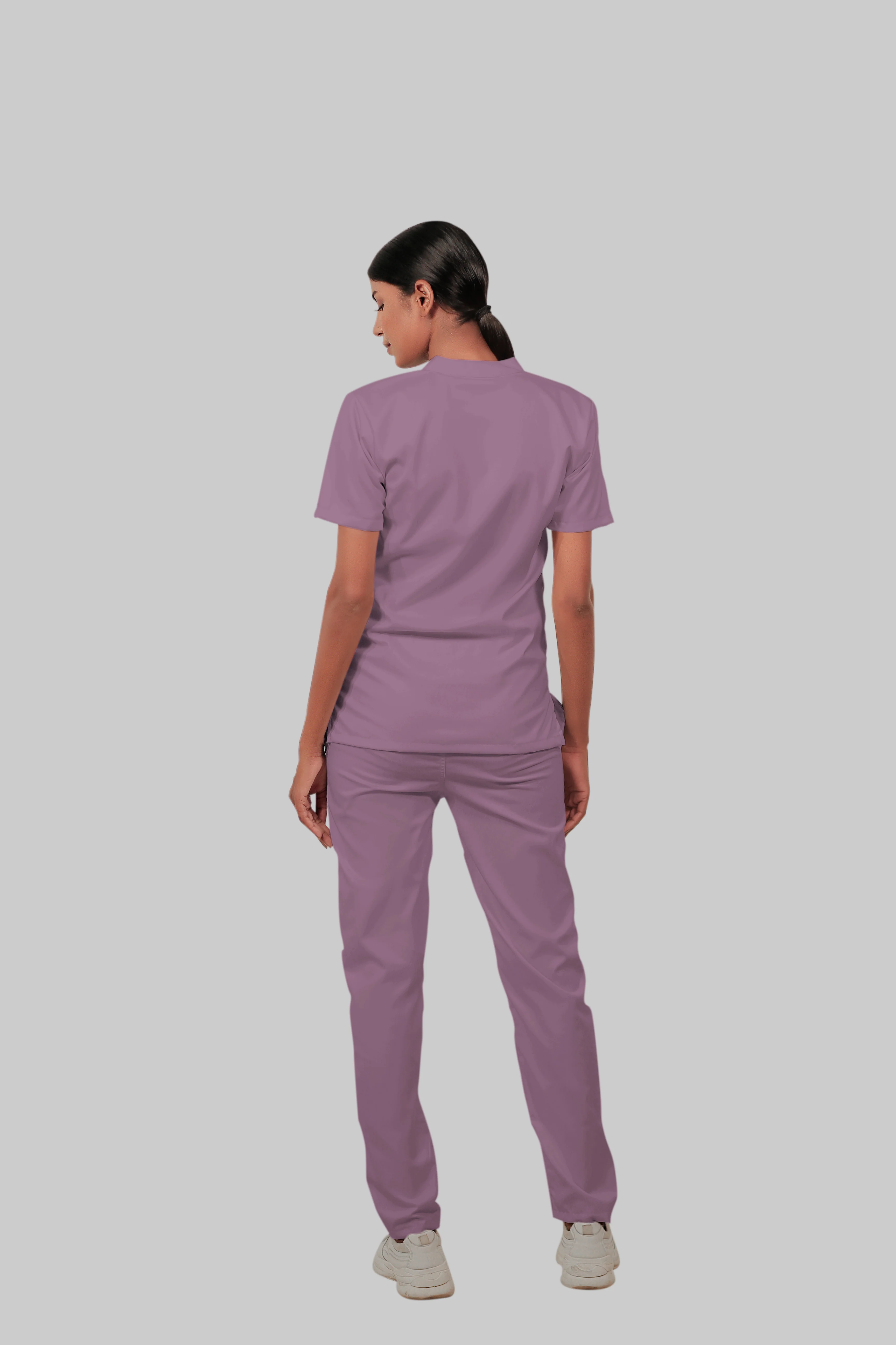 Stretchable (2Way) Women Lilac Mandarin Neck With Straight Pant Scrub Set - Image 4