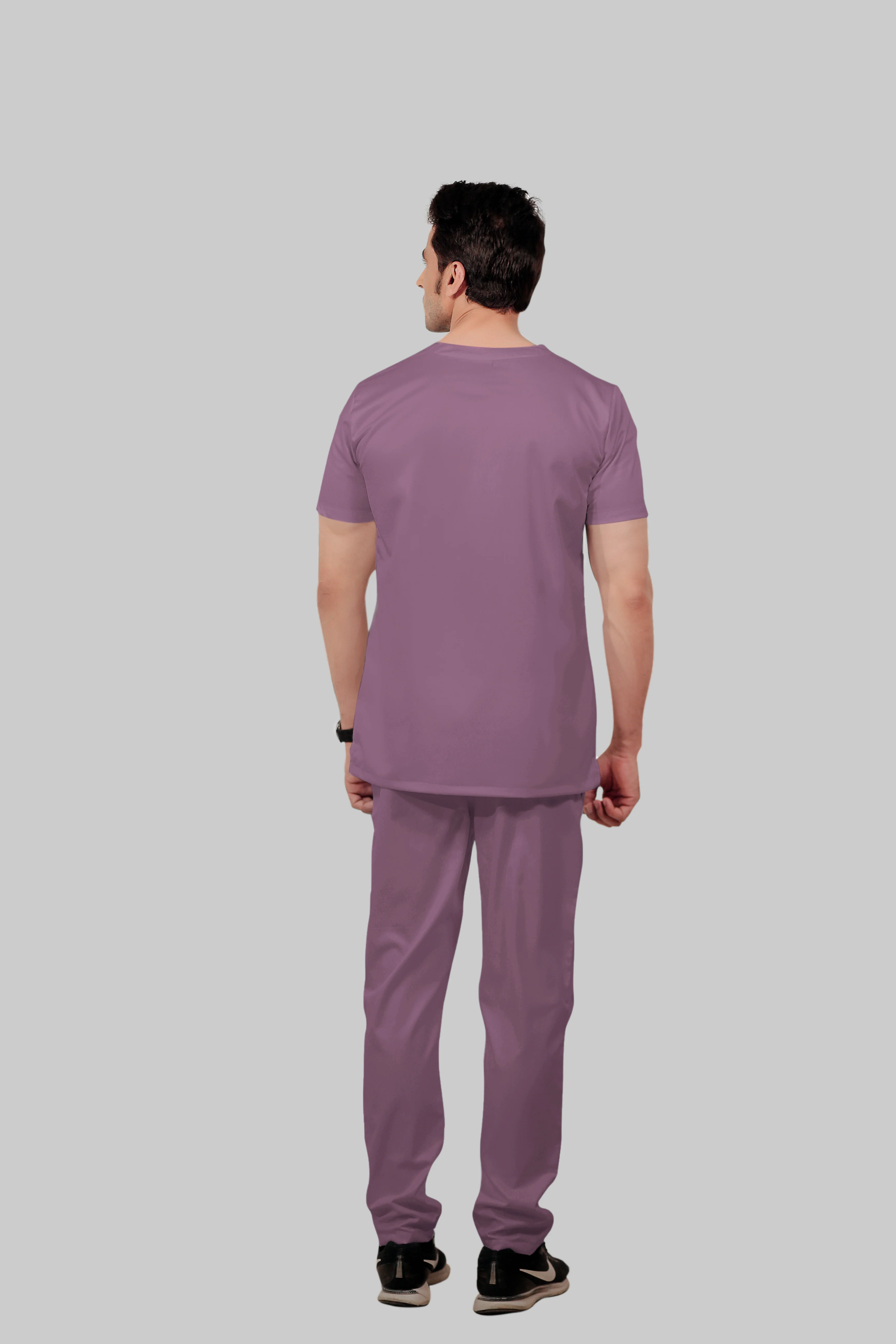 Stretchable (2Way) Men Lilac V-Neck With Straight Pant Scrub Set - Image 5