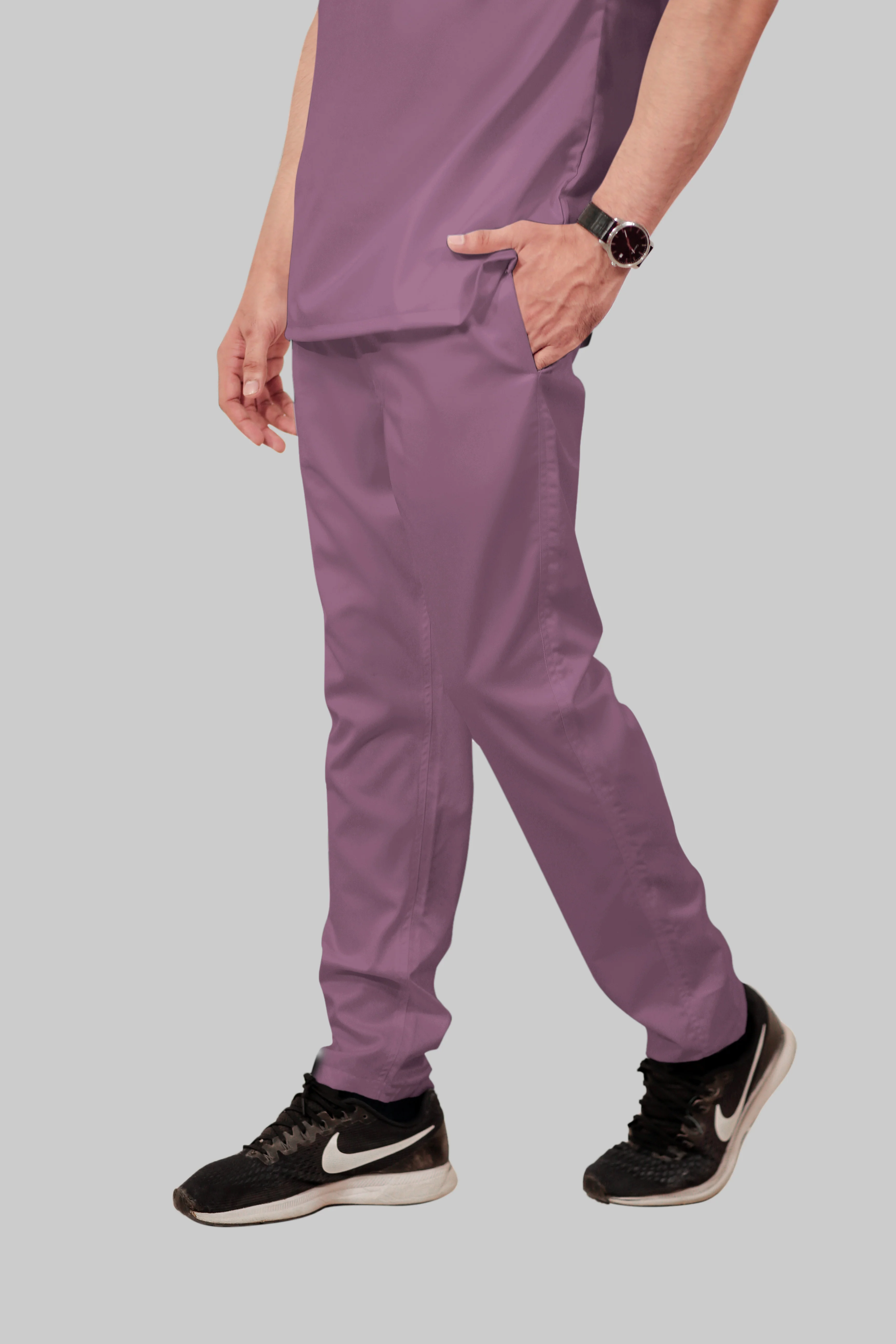 Stretchable (2Way) Men Lilac V-Neck With Straight Pant Scrub Set - Image 6