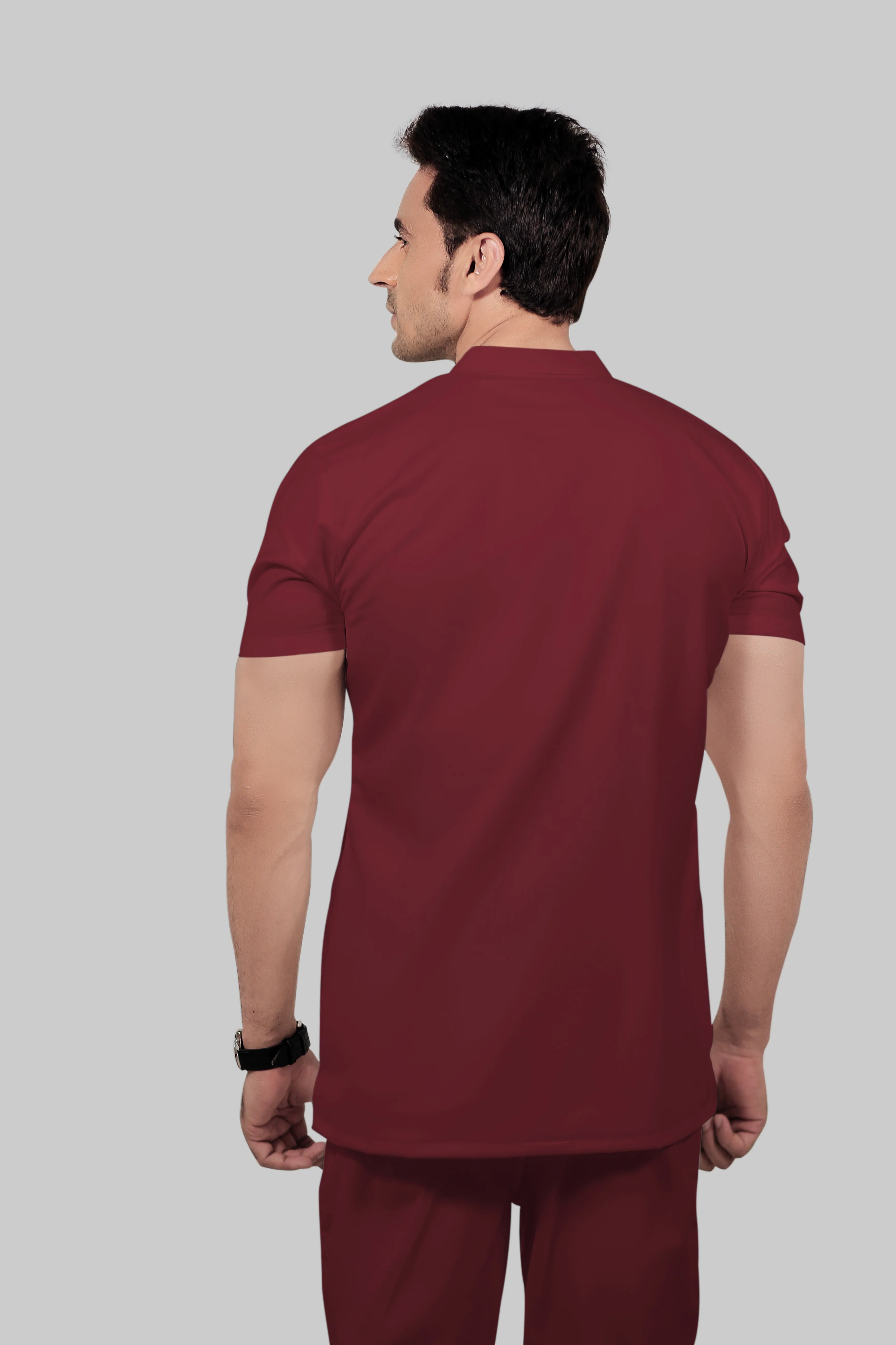 Stretchable (2Way) Men Maroon Mandarin Neck With Jogger Scrub Set - Image 5