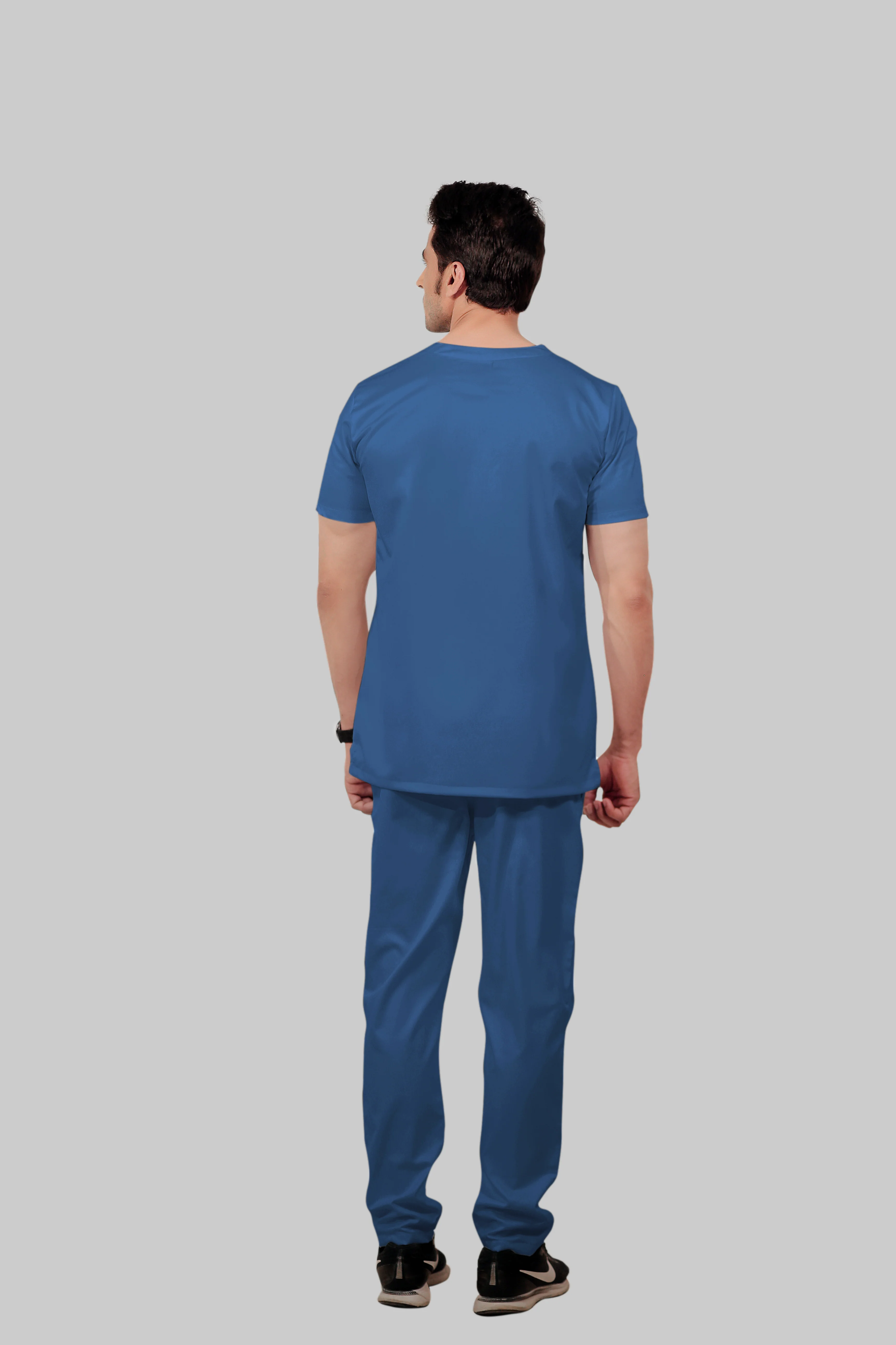 Stretchable (2Way) Men Steel Blue V-Neck With Straight Pant Scrub Set - Image 5