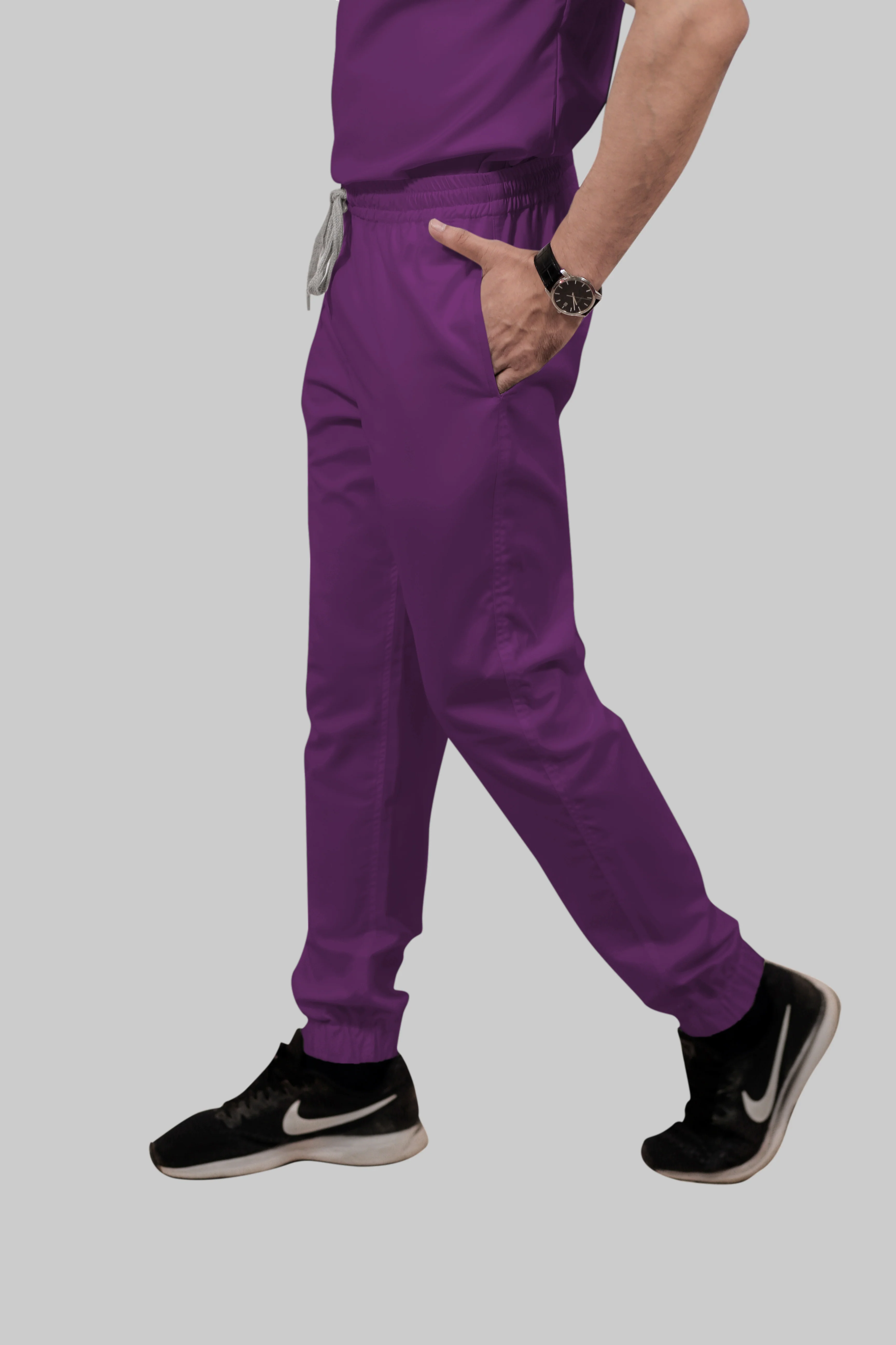 Stretchable (2Way) Men Purple Mandarin Neck With Jogger Scrub Set - Image 6