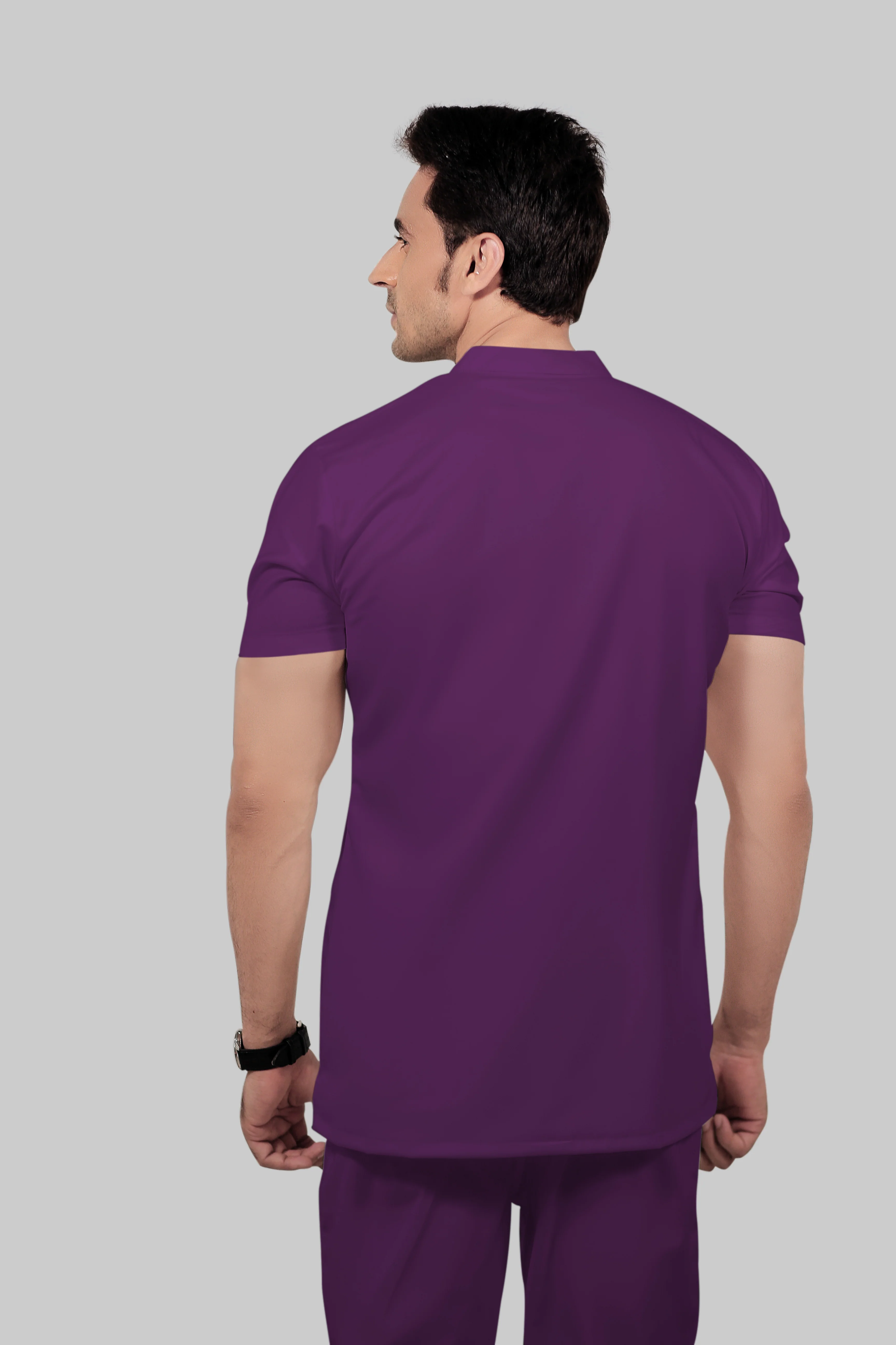 Stretchable (2Way) Men Purple Mandarin Neck With Straight Pant Scrub Set - Image 4