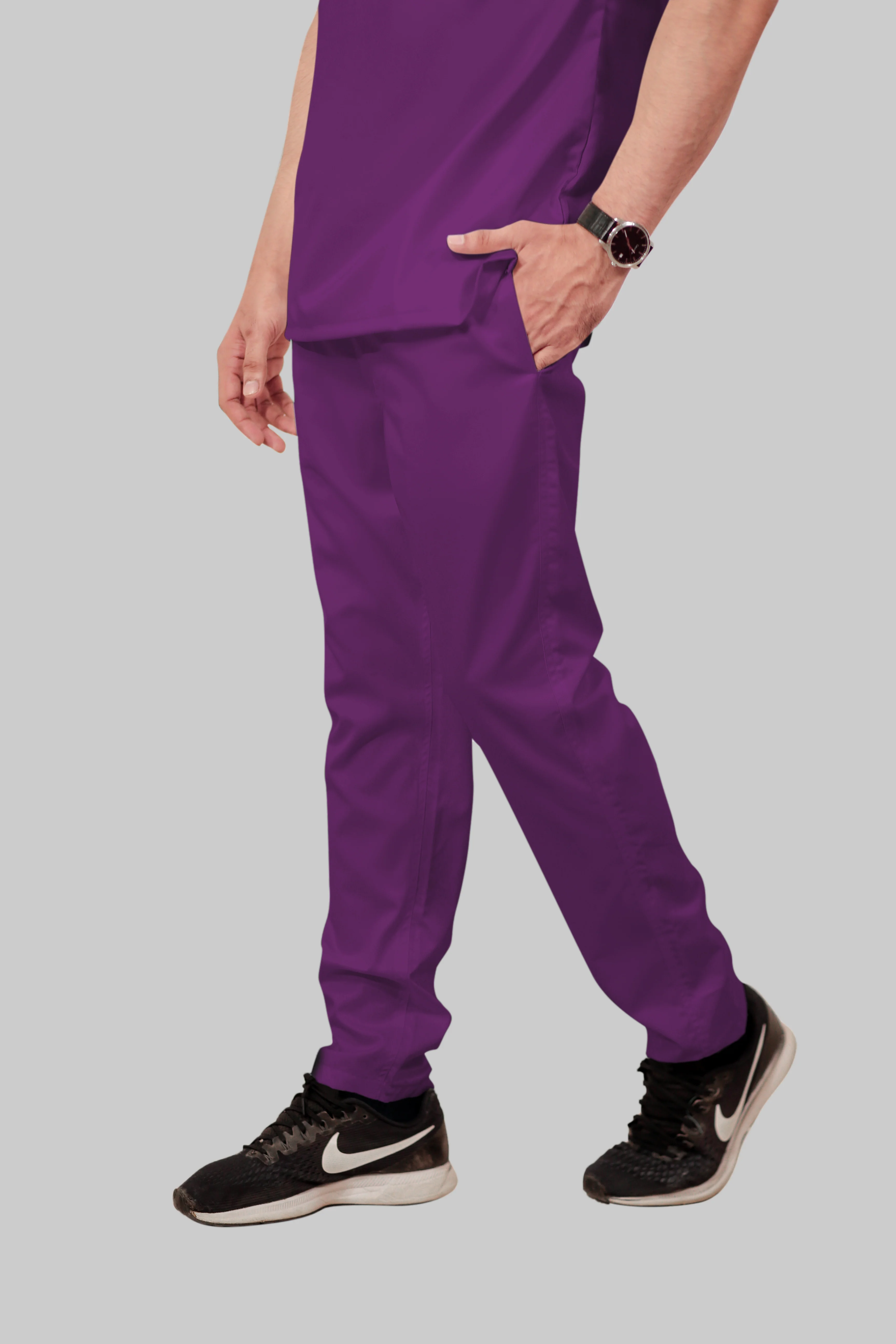 Stretchable (2Way) Men Purple V-Neck With Straight Pant Scrub Set - Image 6