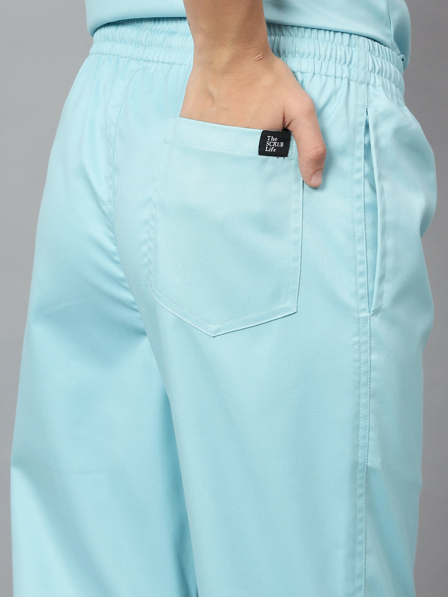 Stretchable (2Way) Women Aqua Blue V-Neck With Straight Pant Scrub Set - Image 6