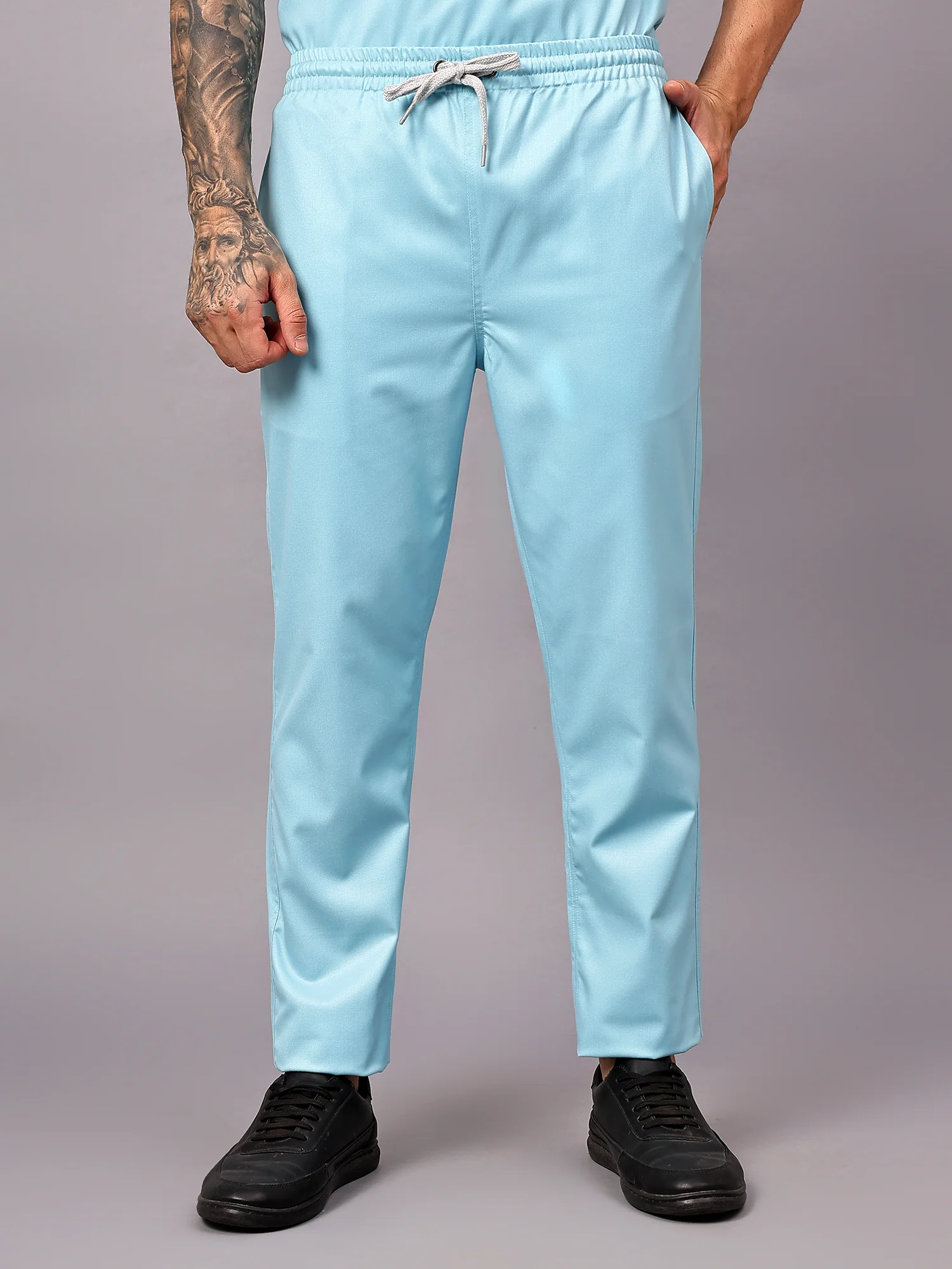 Stretchable (2Way) Men Aqua Blue V-Neck With Straight Pant Scrub Set - Image 6