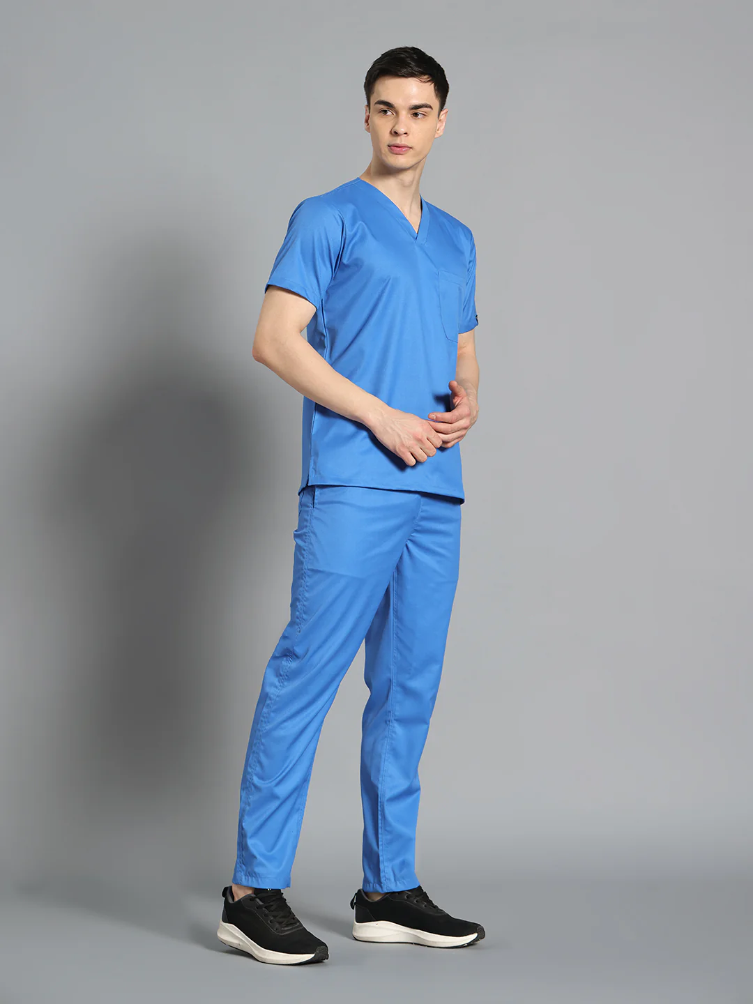 Stretchable (2Way) Men Light Blue V-Neck With Straight Pant Scrub Set - Image 3