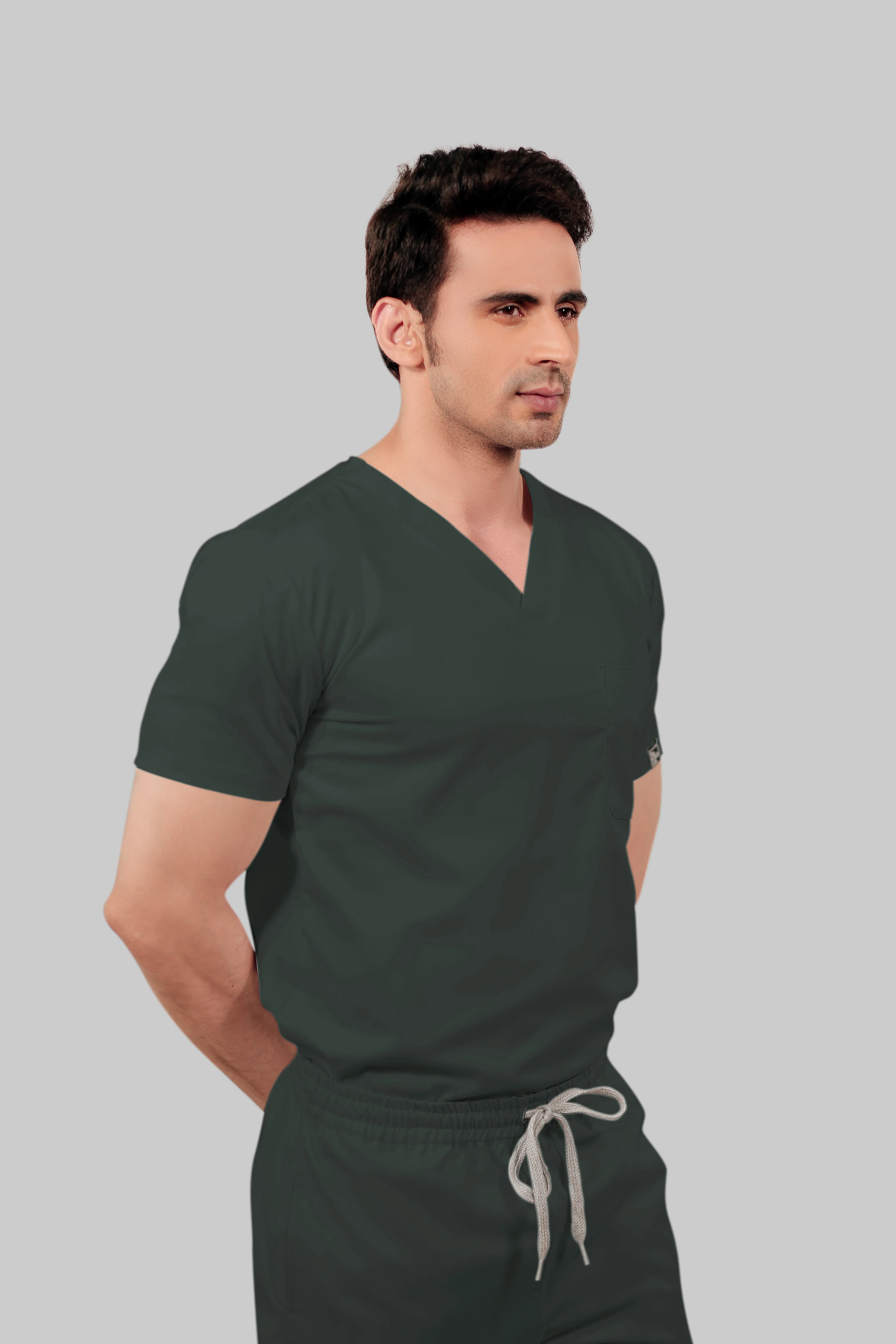 Stretchable (2Way) Men Bottle Green Straight Scrub Pant - Image 4