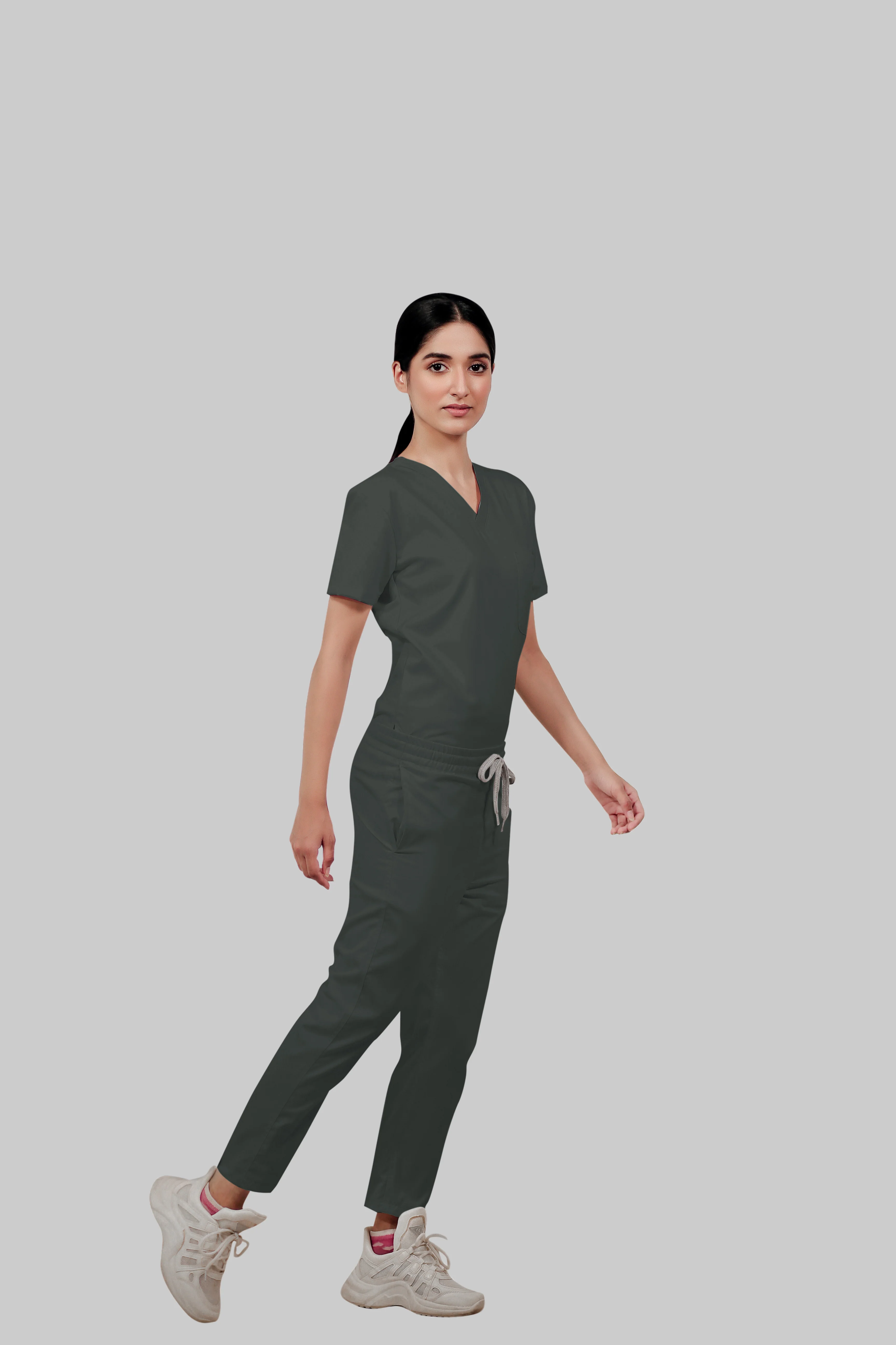 Stretchable (2Way) Women Bottle Green Straight Scrub Pant - Image 3