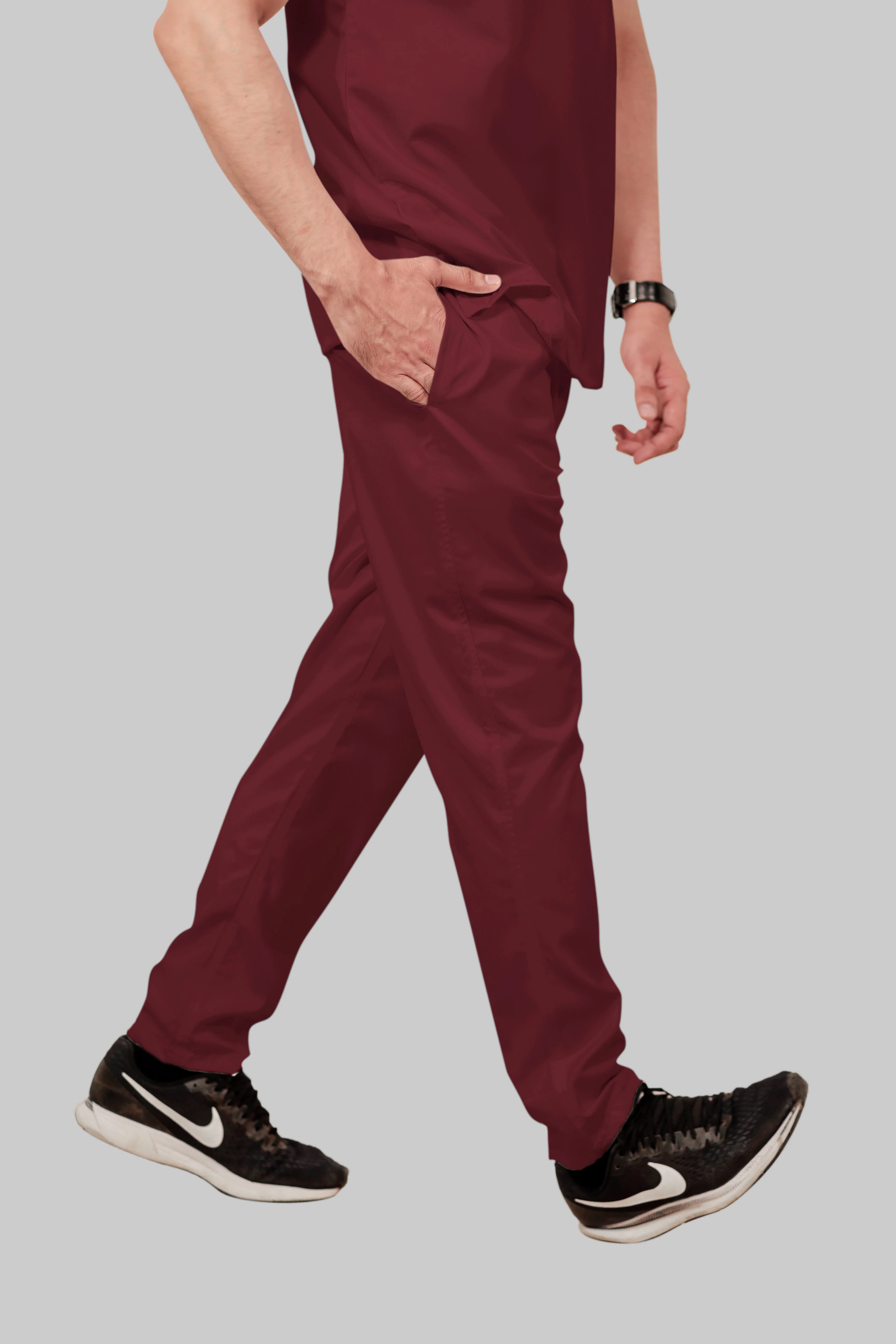 Stretchable (2Way) Men Maroon Straight Scrub Pant