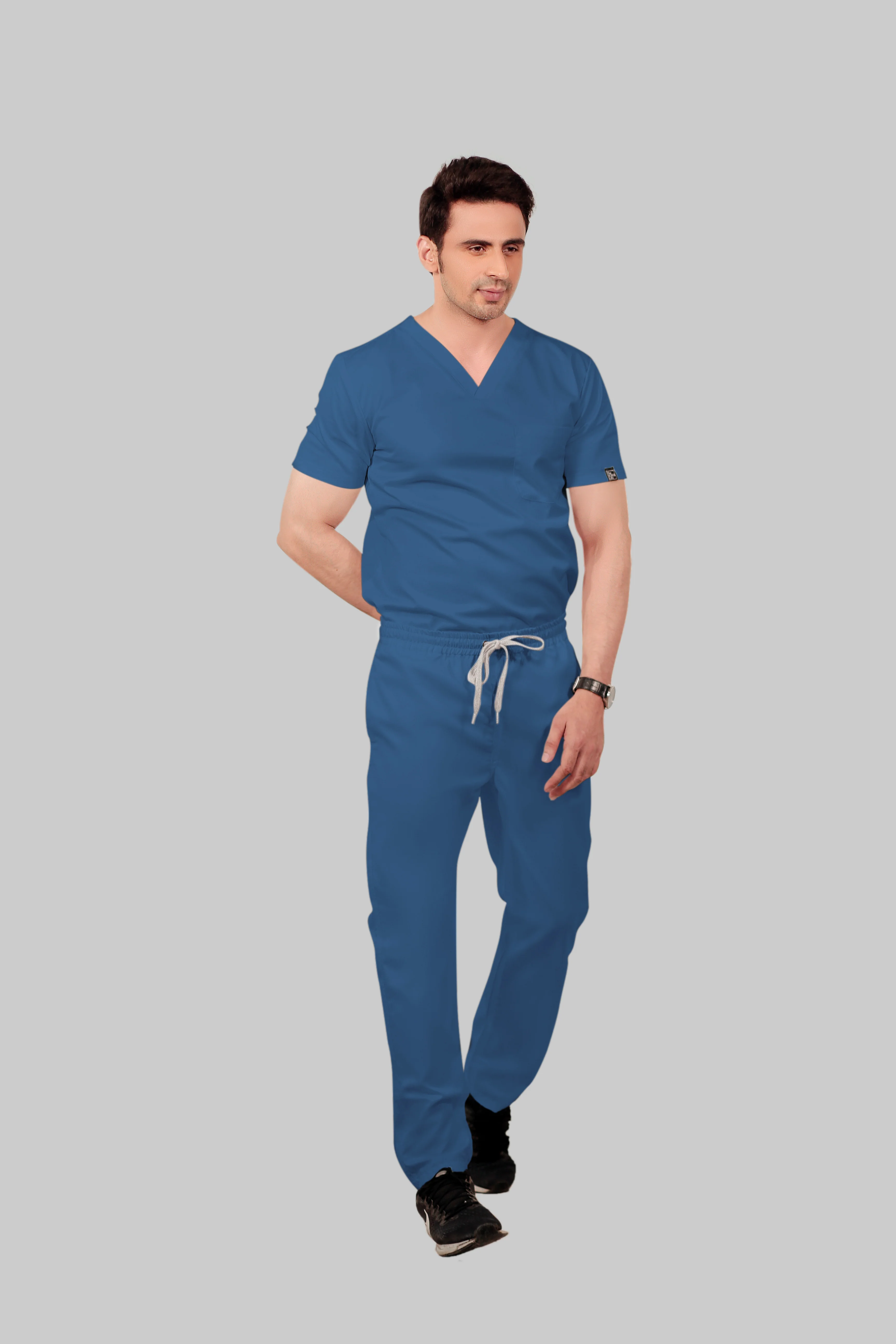 Stretchable (2Way) Men Steel Blue Straight Scrub Pant - Image 3