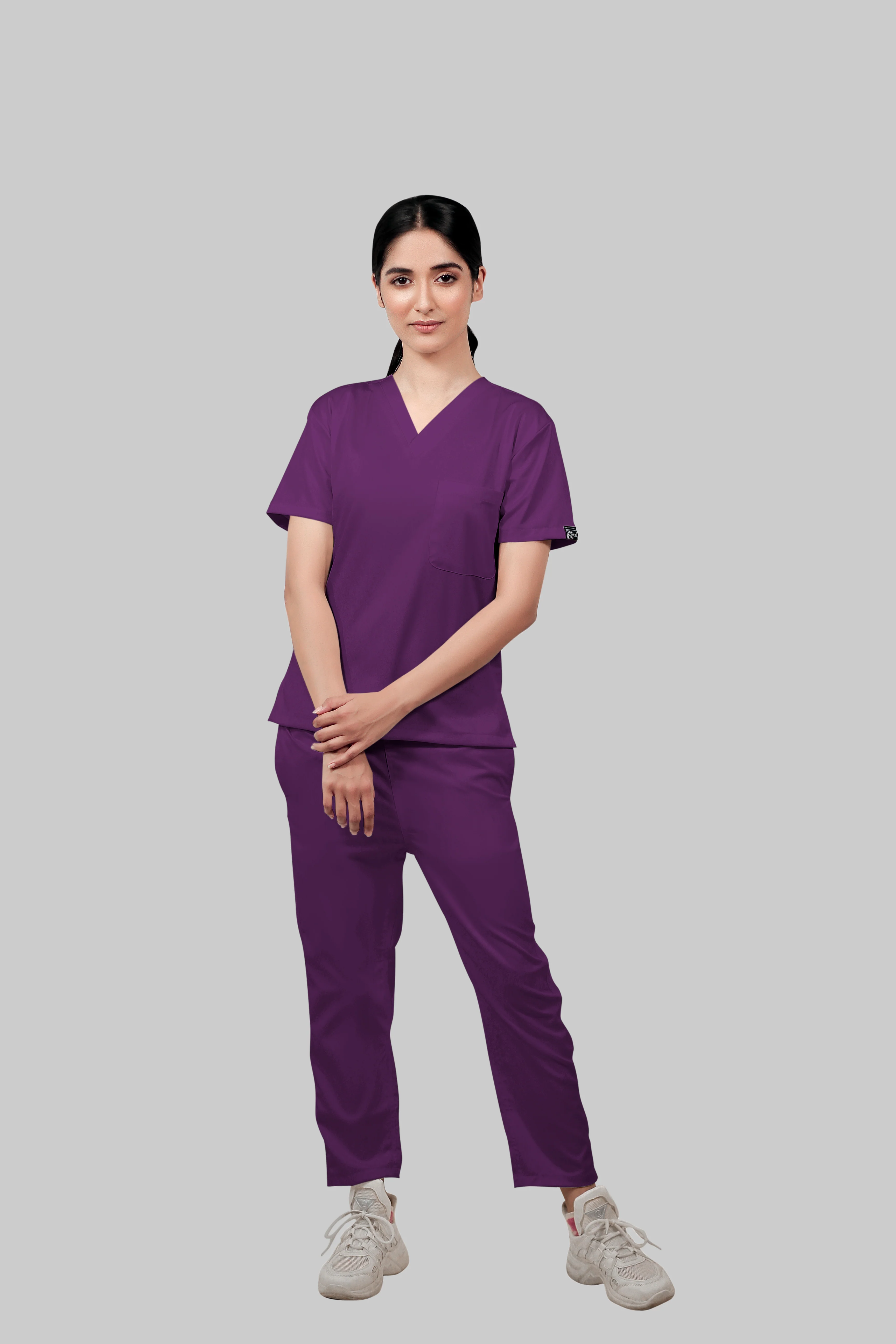 Stretchable (2Way) Women Purple Straight Scrub Pant - Image 4