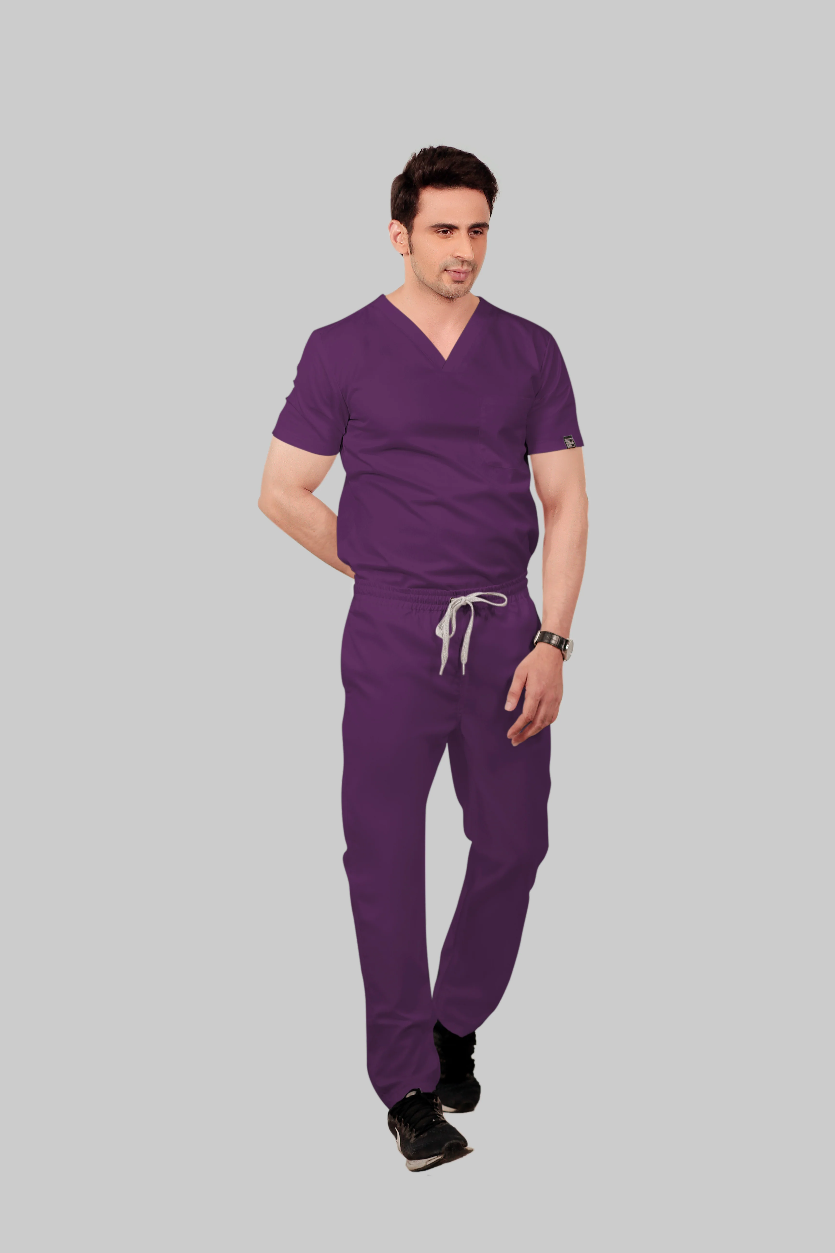 Stretchable (2Way) Men Purple Straight Scrub Pant - Image 3