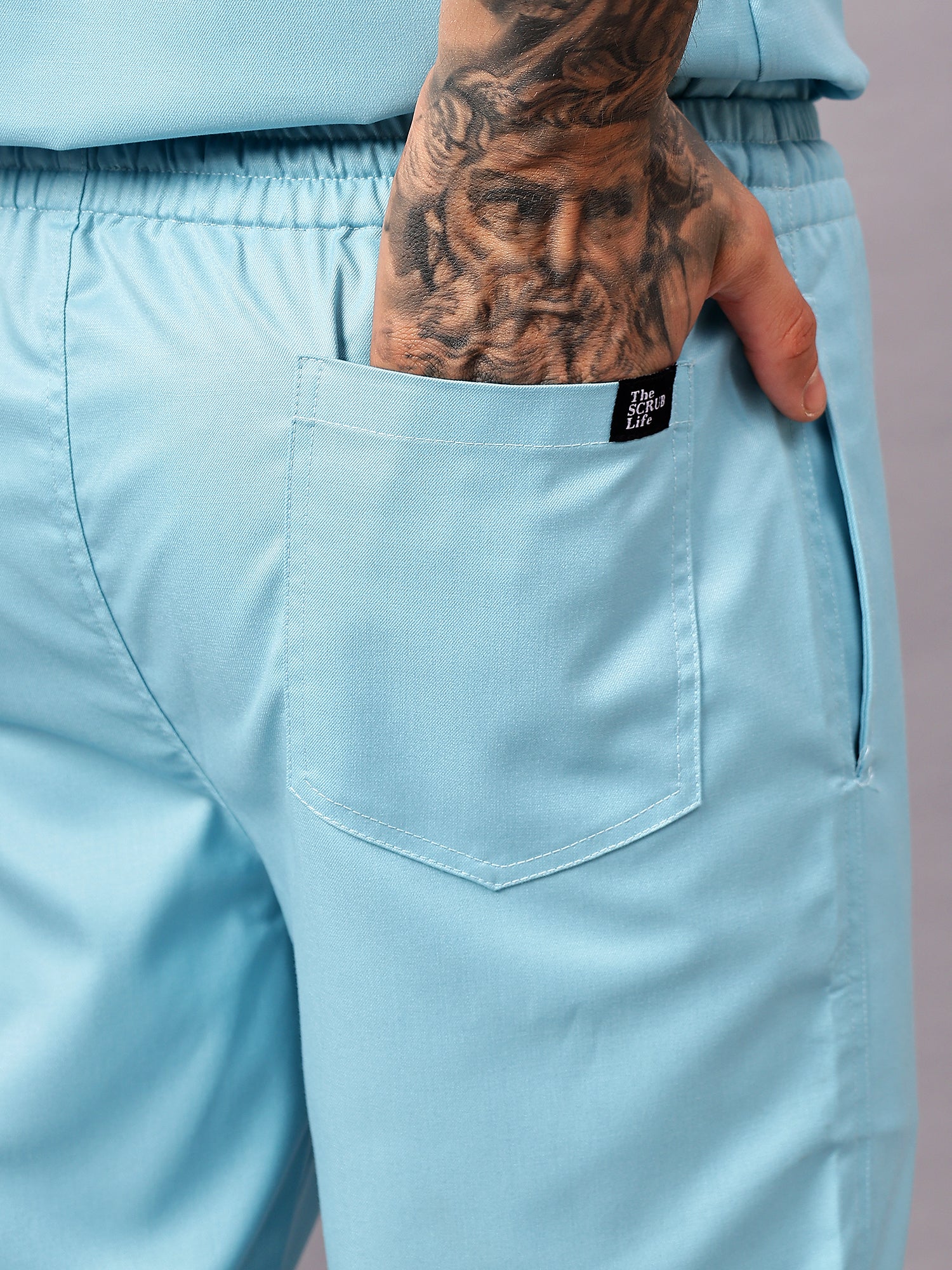 Stretchable (2Way) Men Aqua Blue Straight Scrub Pant - Image 3