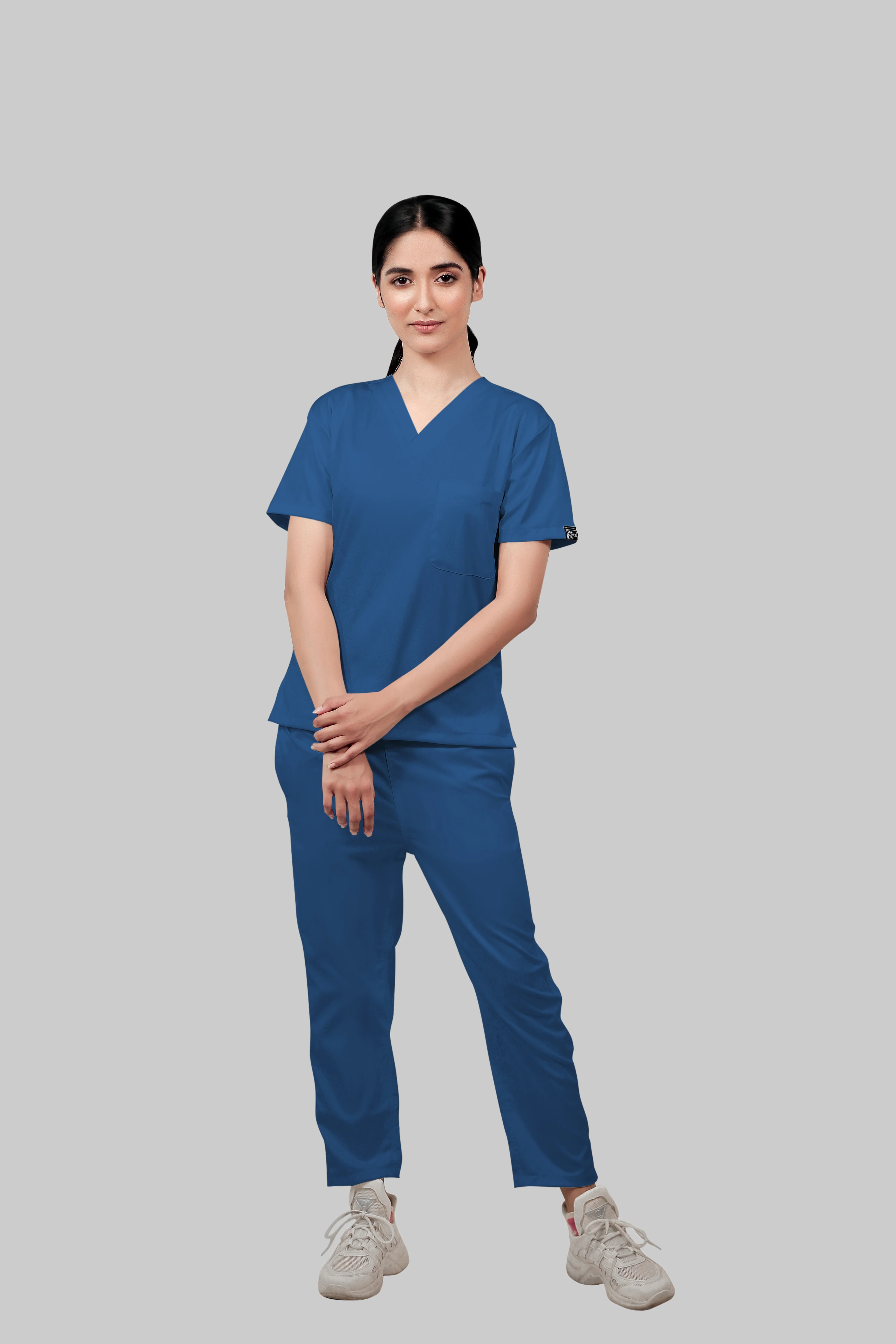 Stretchable (2Way) Women Steel Blue Straight Scrub Pant - Image 4