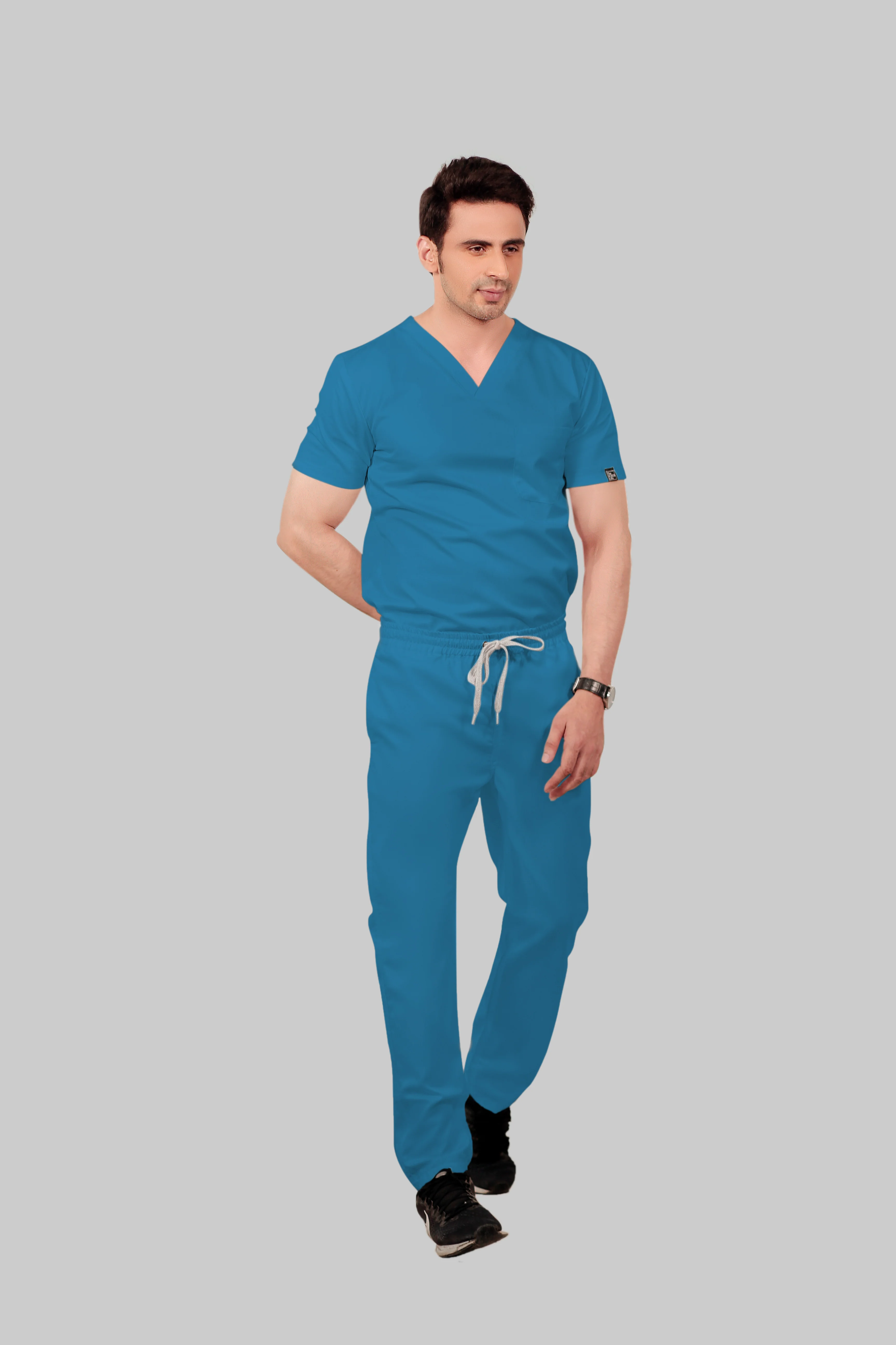 Stretchable (2Way) Men Peacock Blue Straight Scrub Pant - Image 3