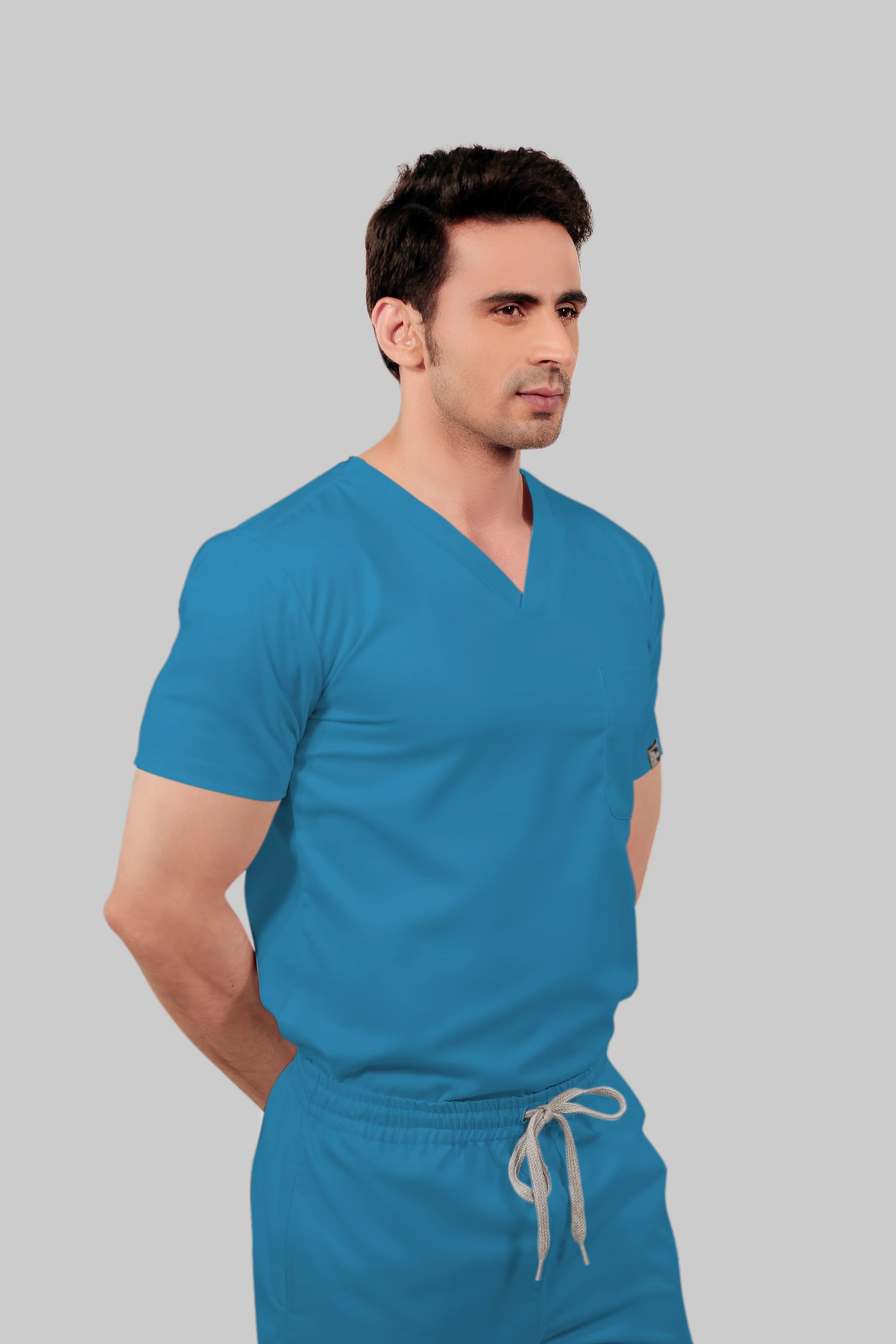 Stretchable (2Way) Men Peacock Blue Straight Scrub Pant - Image 4