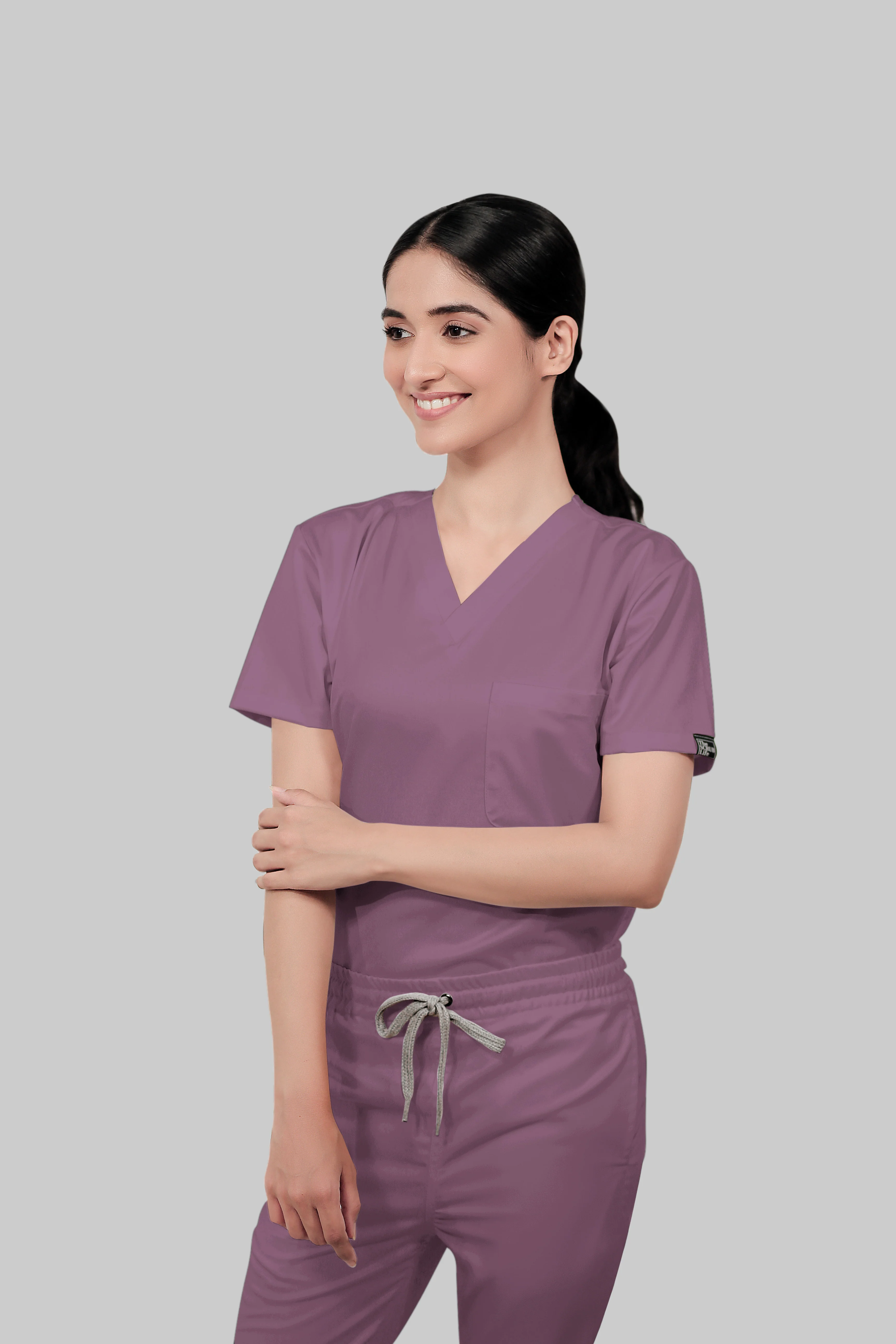 Stretchable (2Way) Women Lilac V-Neck Scrub Top
