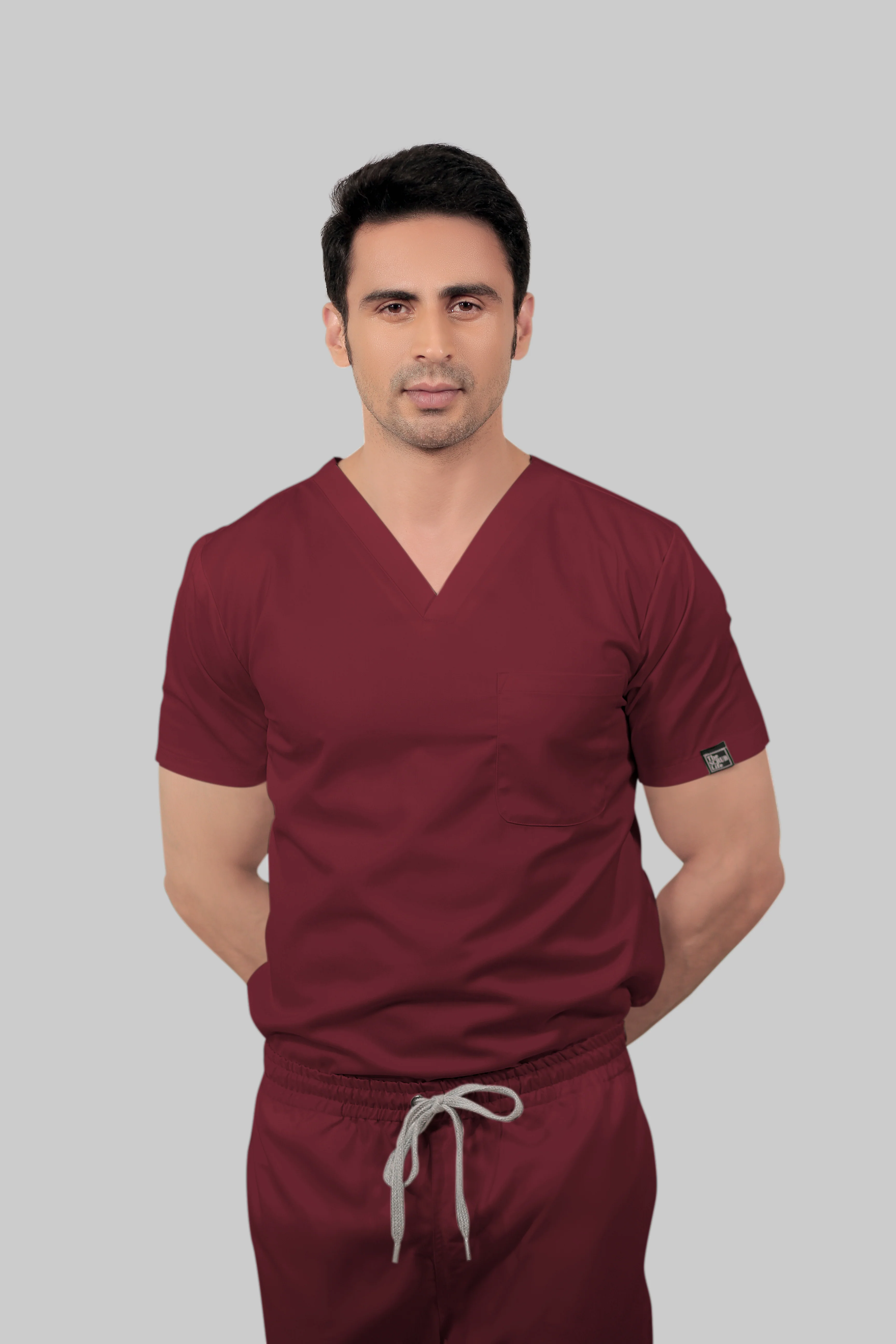 Stretchable (2Way) Men Maroon V-Neck Scrub Top