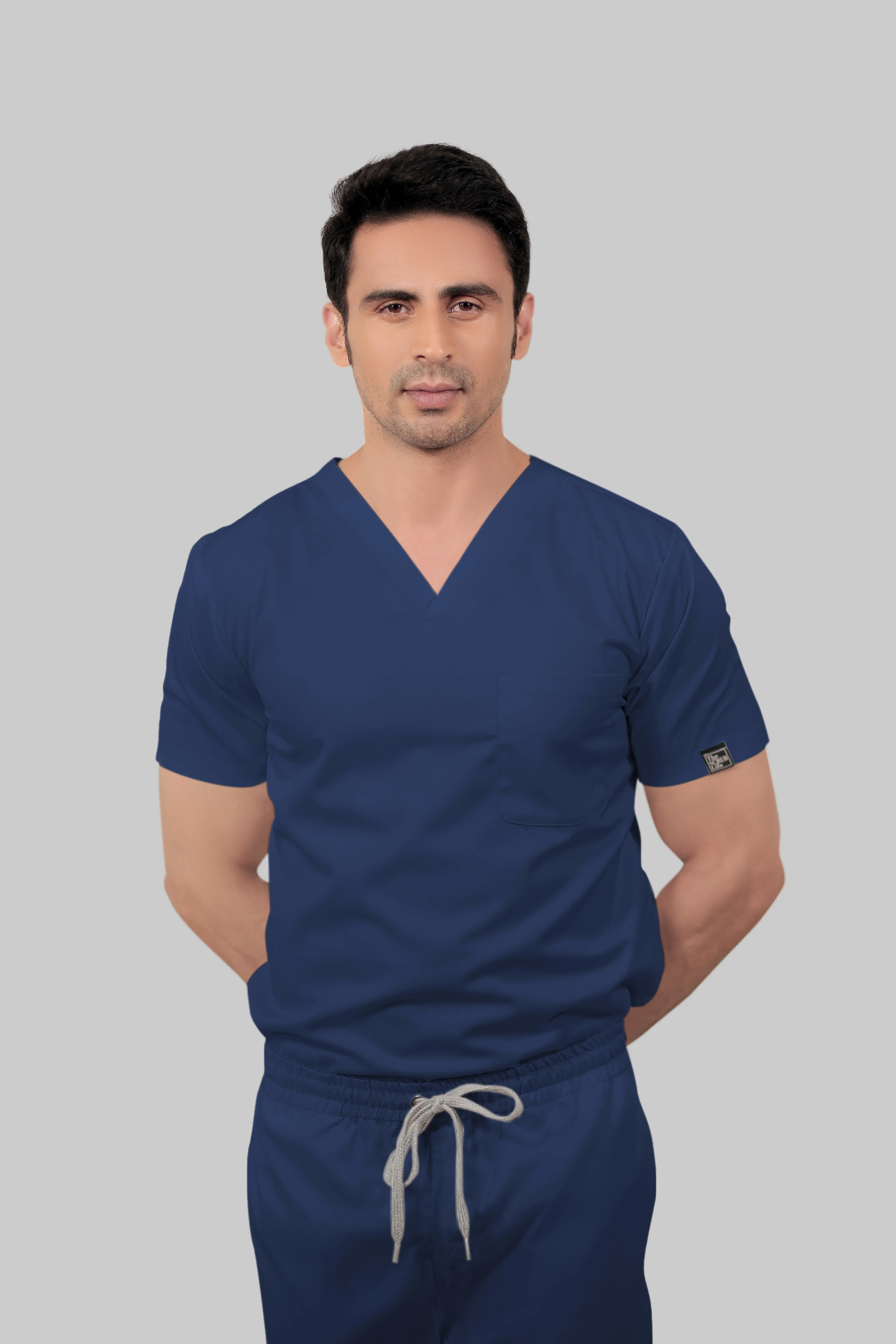 Stretchable (2way) Men Navy Blue V-Neck Scrub Top