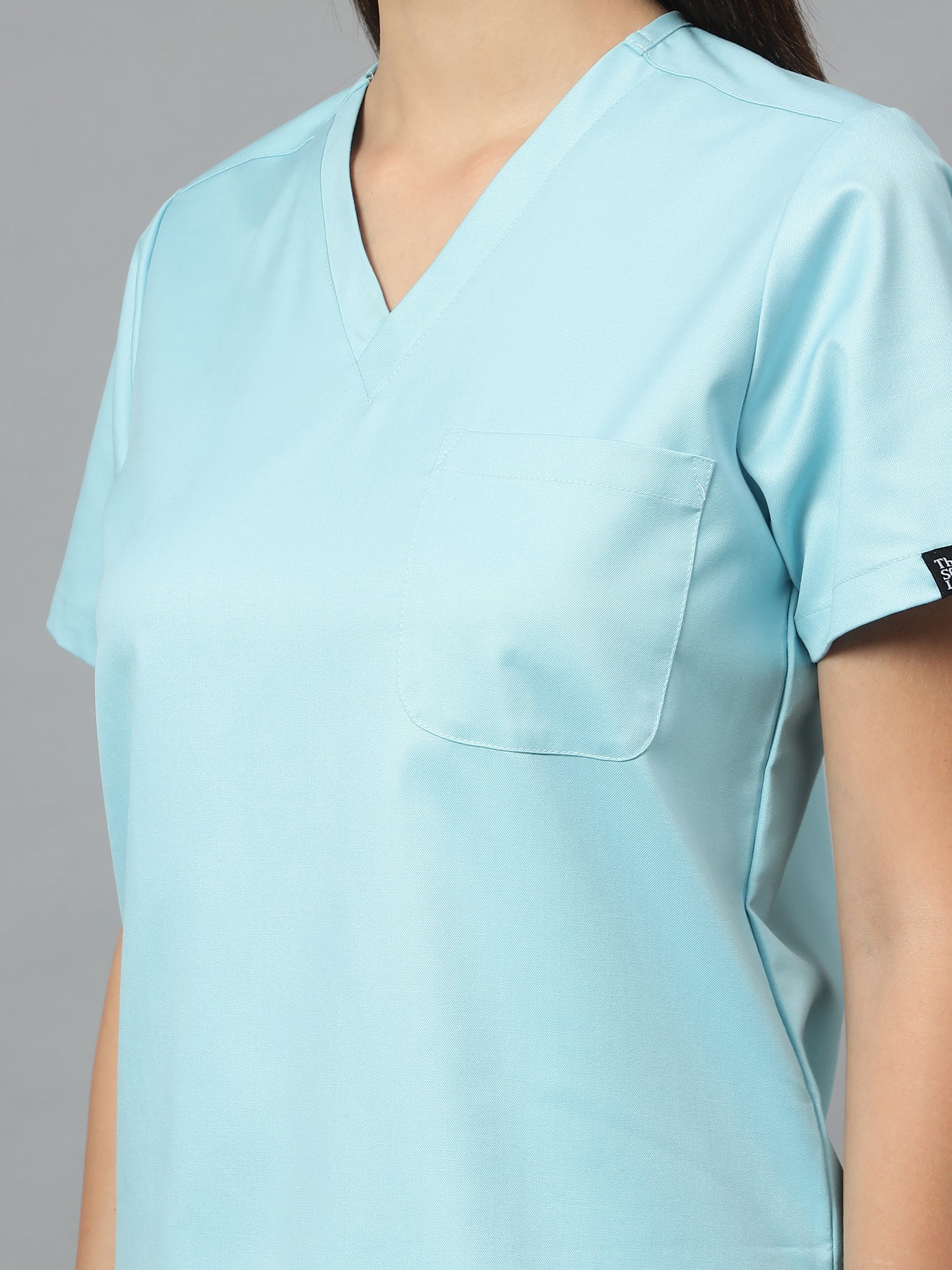 Stretchable (2Way) Women Aqua Blue V-Neck Scrub Top - Image 3
