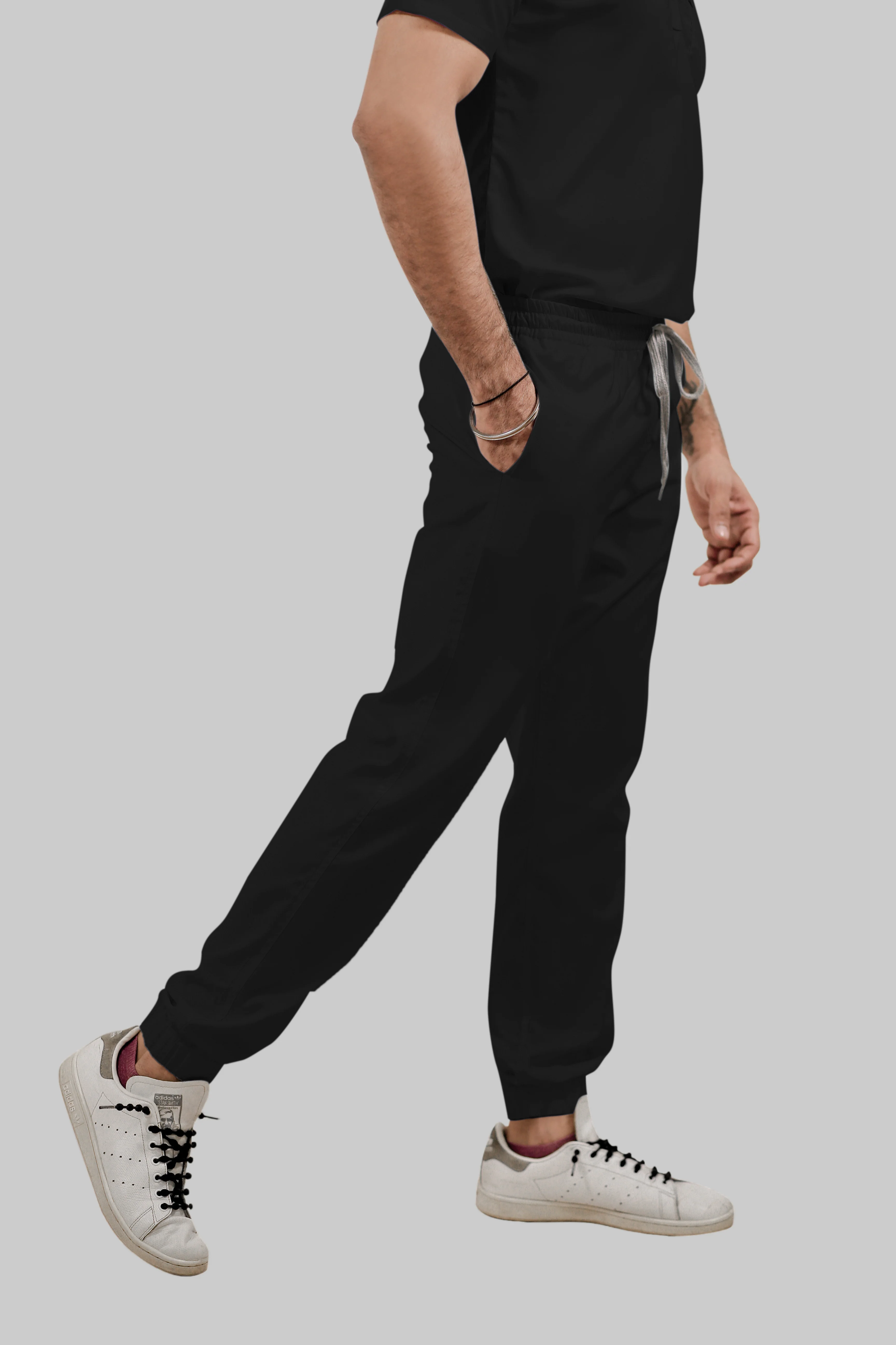 Stretchable (4Way) Men Black V-Neck With Jogger Scrub Set - Image 5