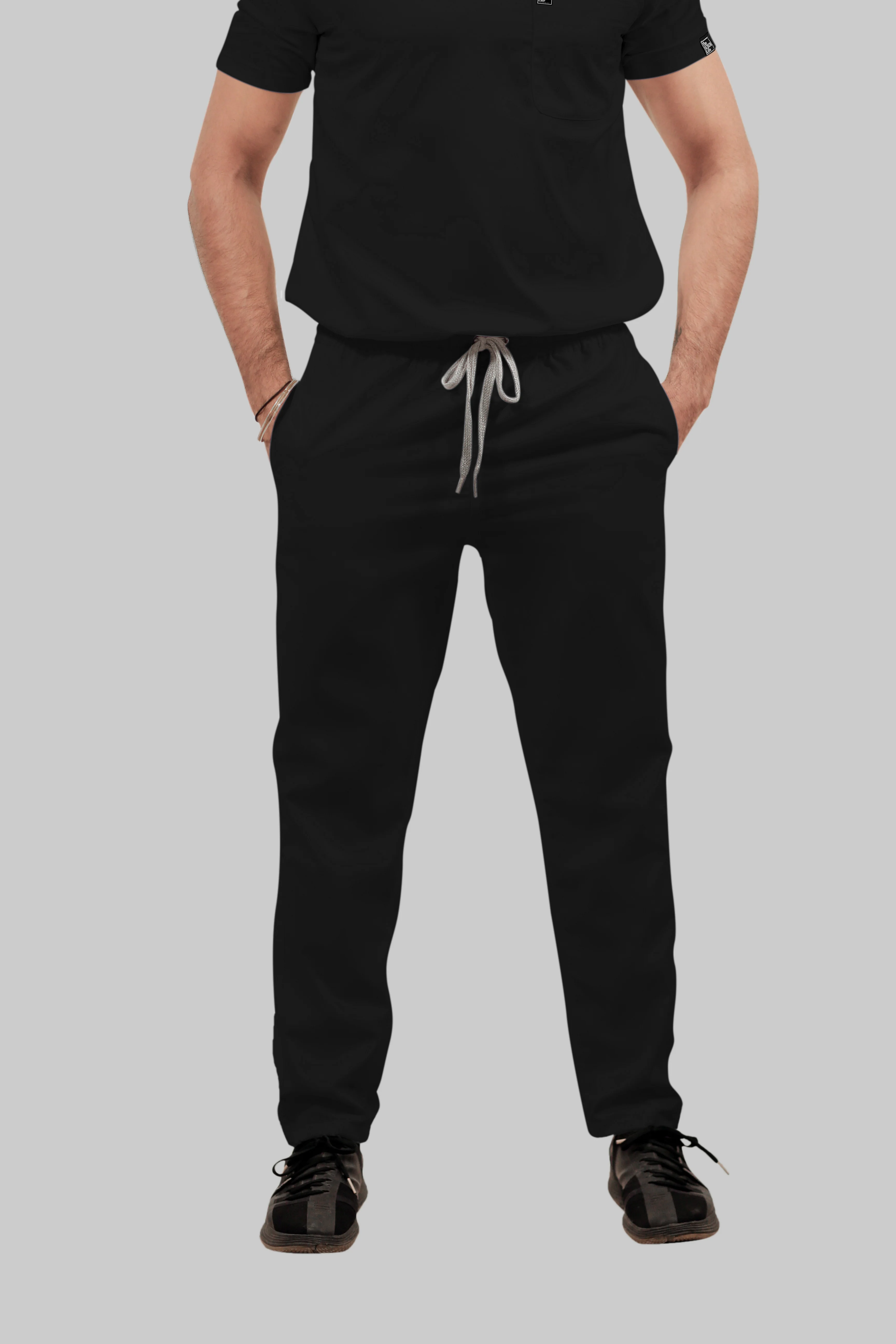 Stretchable (4Way) Men Black V-Neck With Straight Pant Scrub Set - Image 5