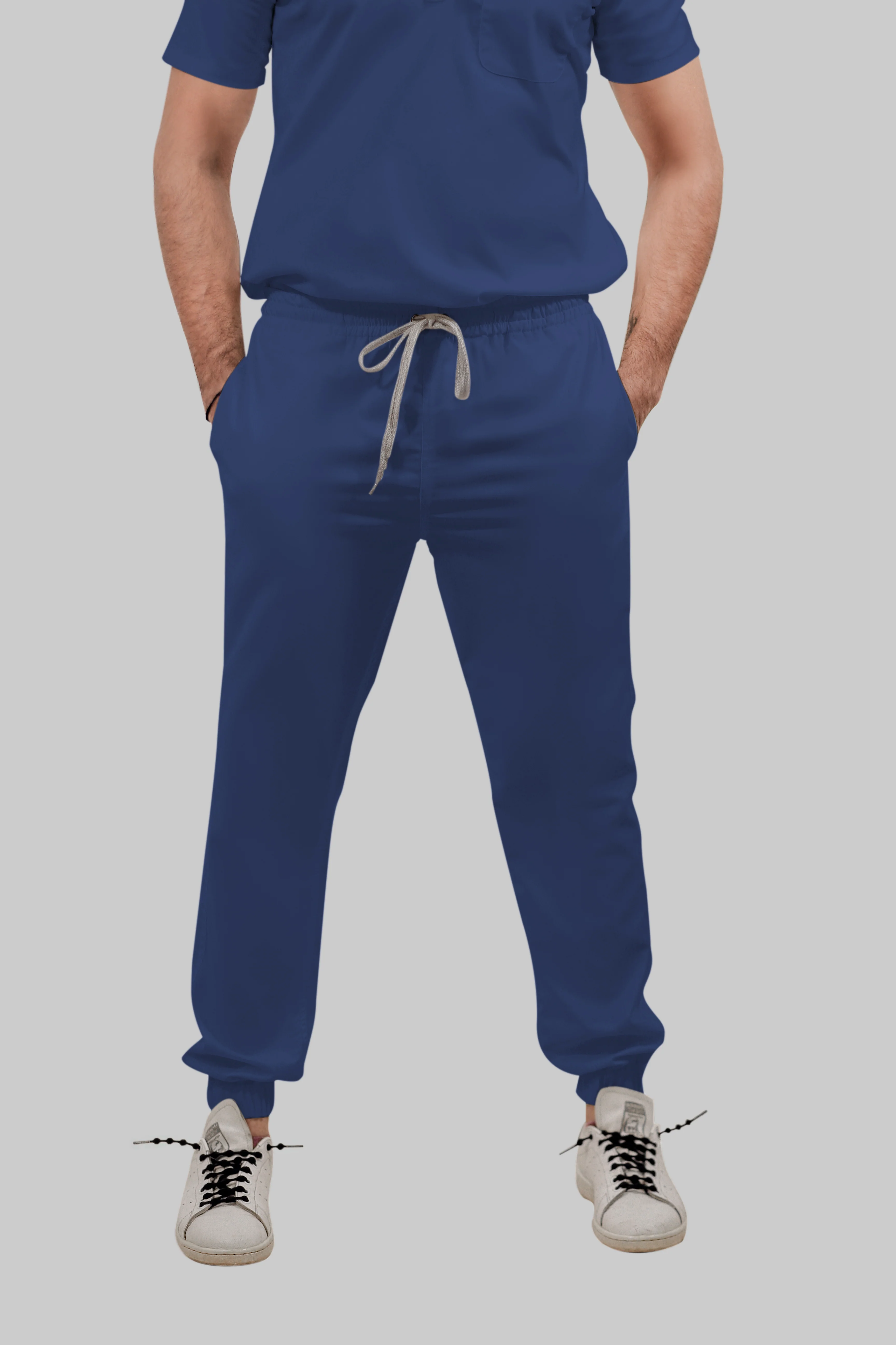 Stretchable (4Way) Men Royal Blue V-Neck With Jogger Scrub Set - Image 4