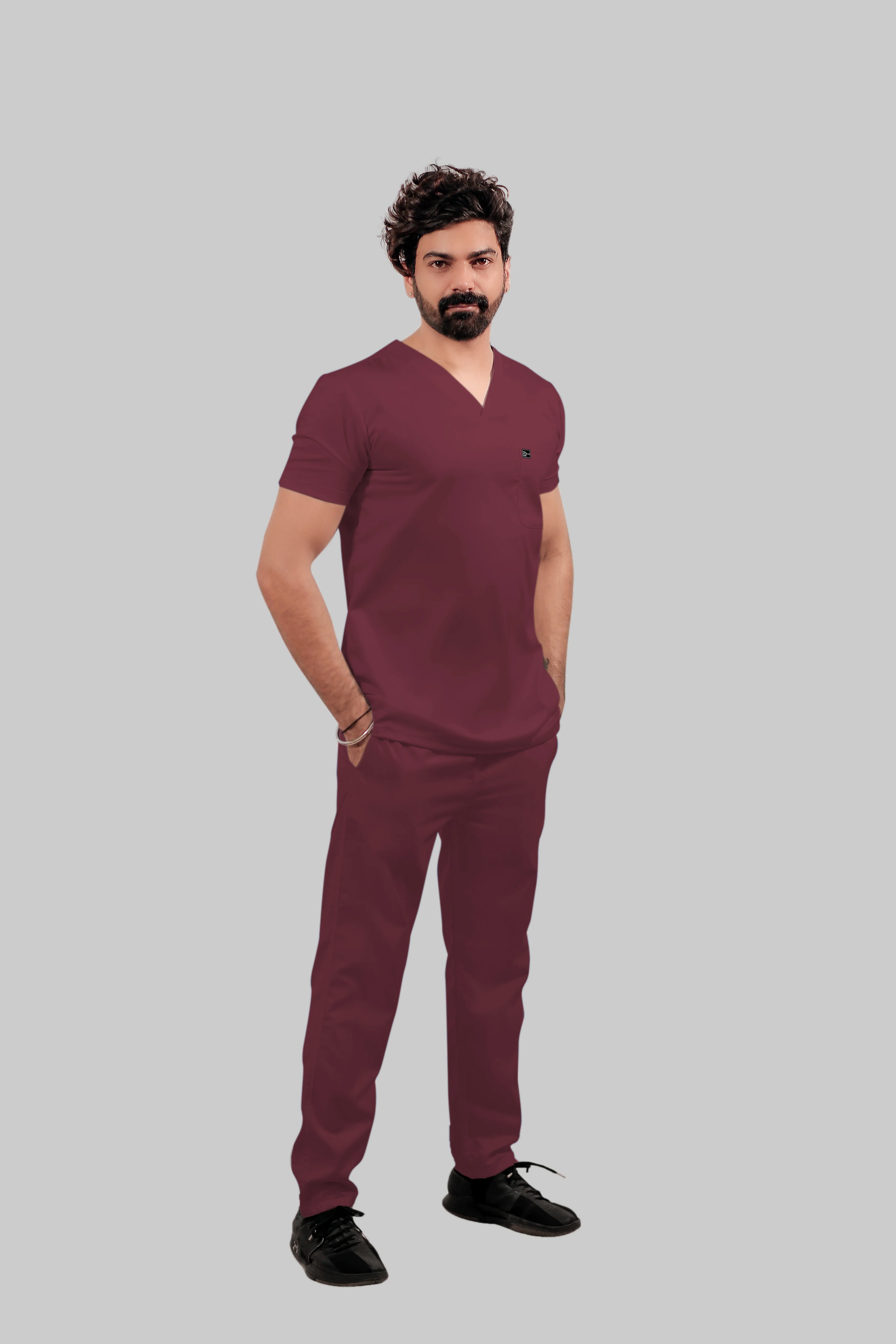 Stretchable (4Way) Men Burgundy Straight Scrub Pant - Image 3