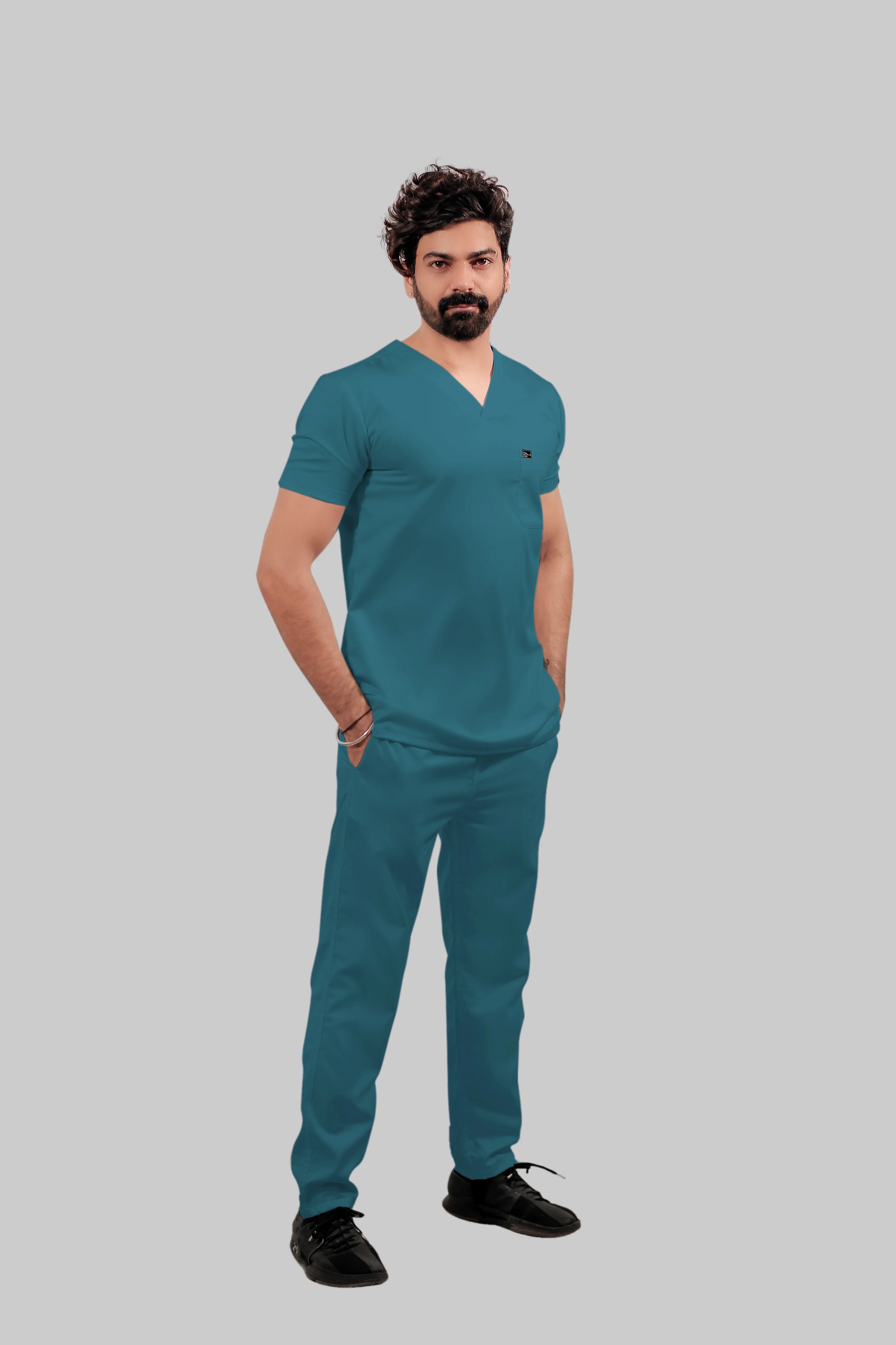 Stretchable (4Way) Men Peacock Blue Straight Scrub Pant - Image 3
