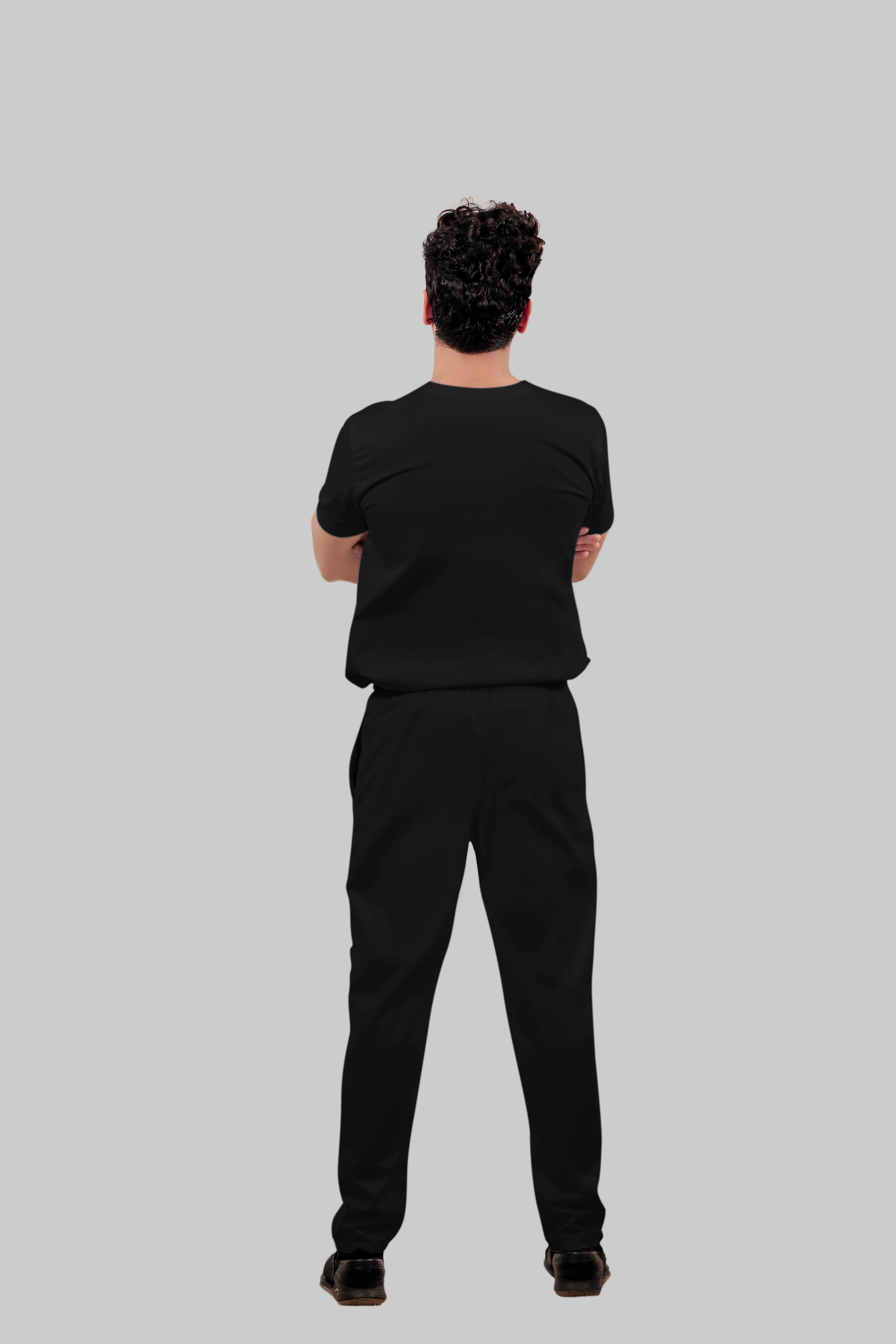 Stretchable (4Way) Men Black Mandarin Neck with Straight Pant Scrub Set - Image 4