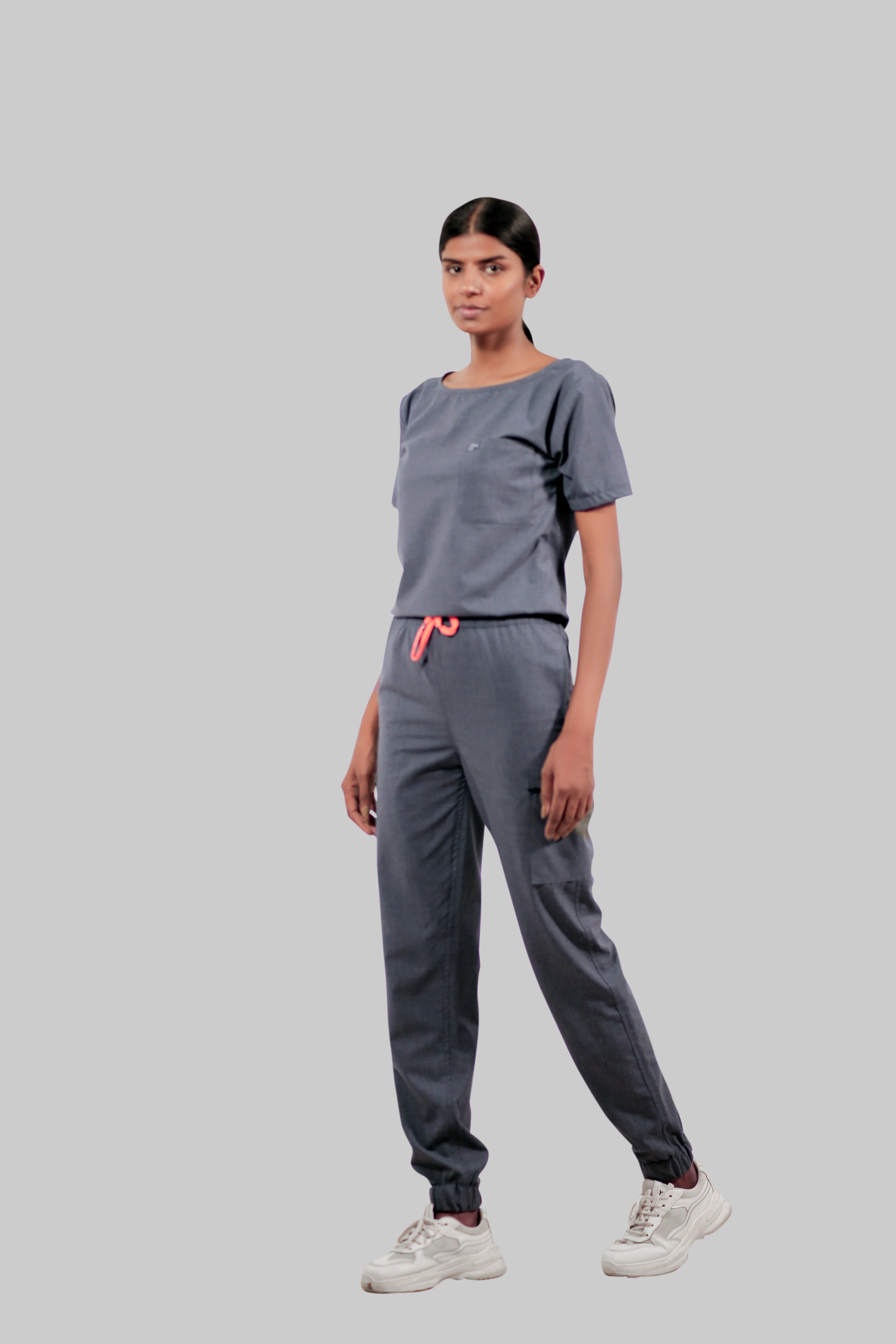 Stretchable (4Way) Women Dark Gray Boat Neck Scrub Top - Image 6