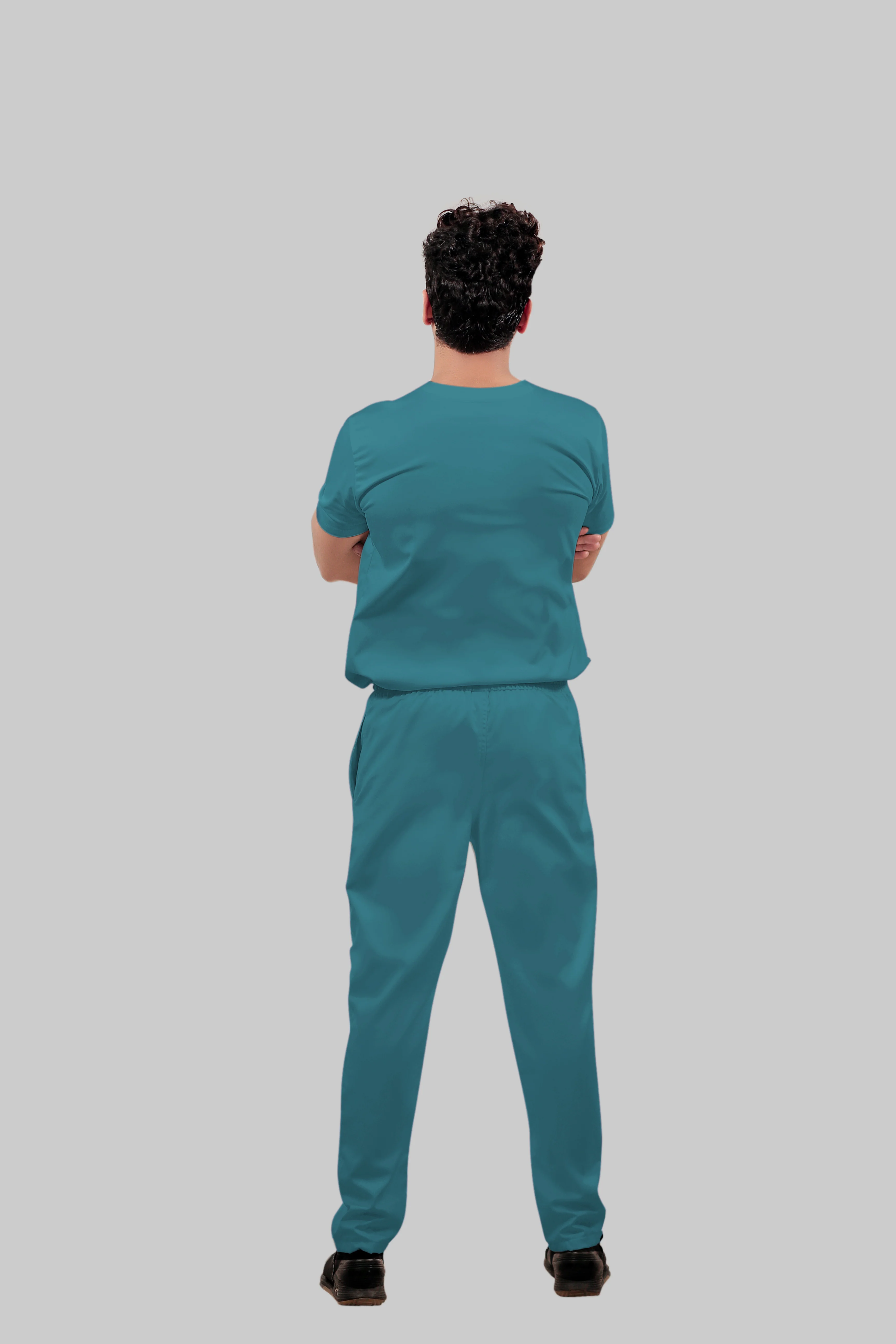 Stretchable (4Way) Men Peacock Blue Mandarin Neck with Straight Pant Scrub Set - Image 4