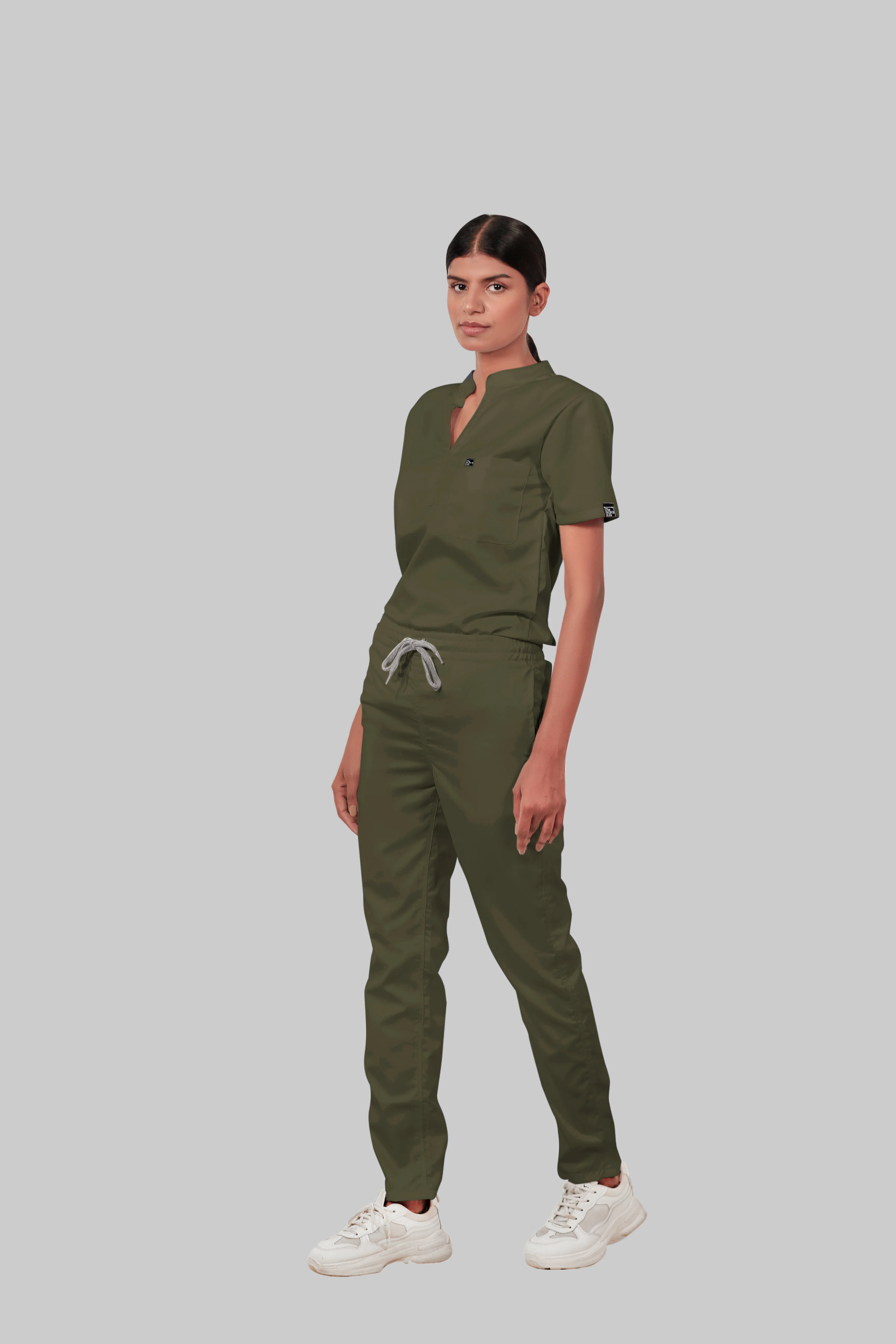Stretchable (4Way) Women Olive Green Straight Scrub Pant - Image 3