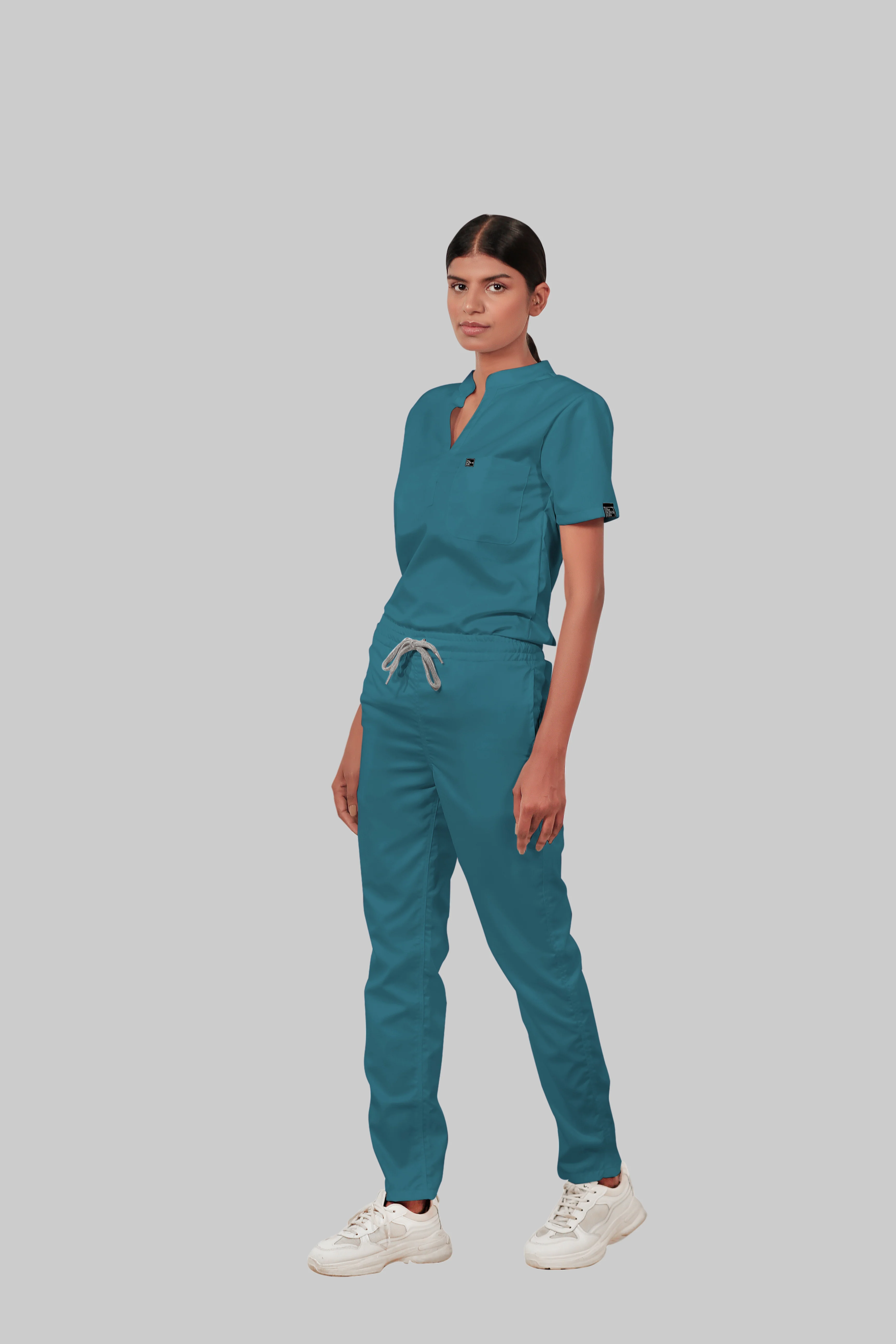 Stretchable (4Way) Women Peacock Blue Straight Scrub Pant - Image 3