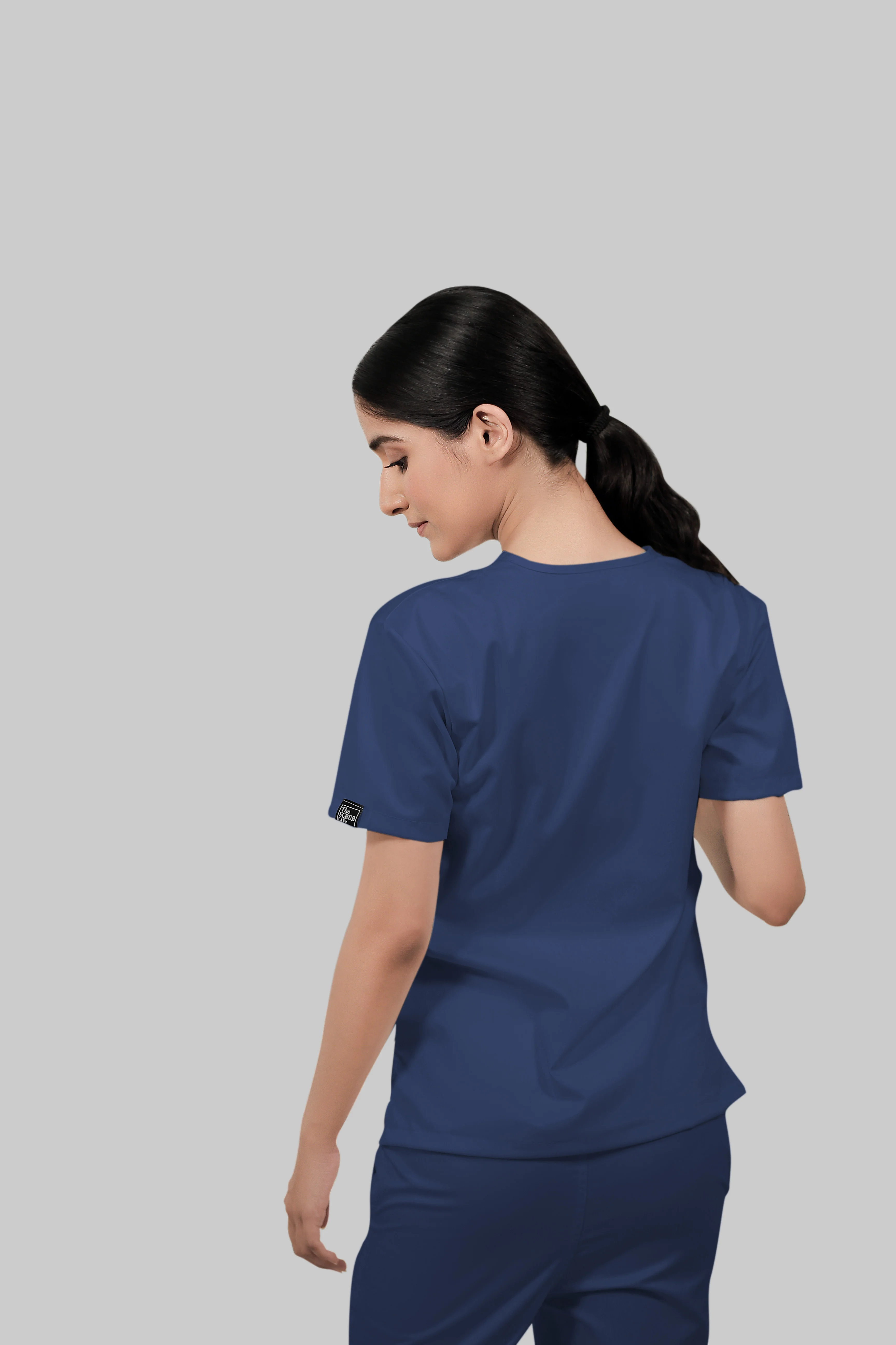 Stretchable (4Way) Women Royal Blue V-Neck Scrub Top - Image 4