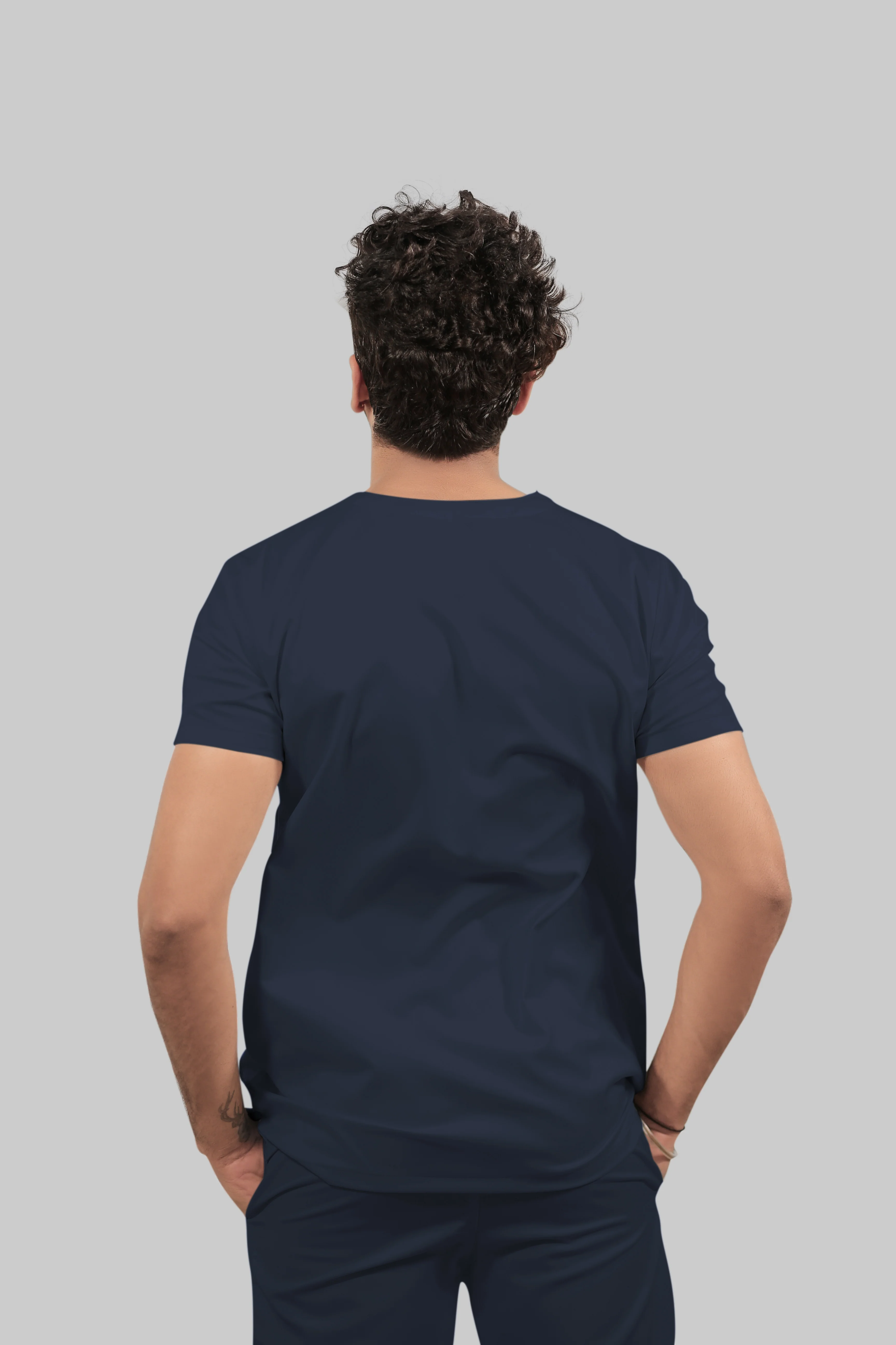 Stretchable (4Way) Men V-Neck Navy Blue Scrub Top - Image 4