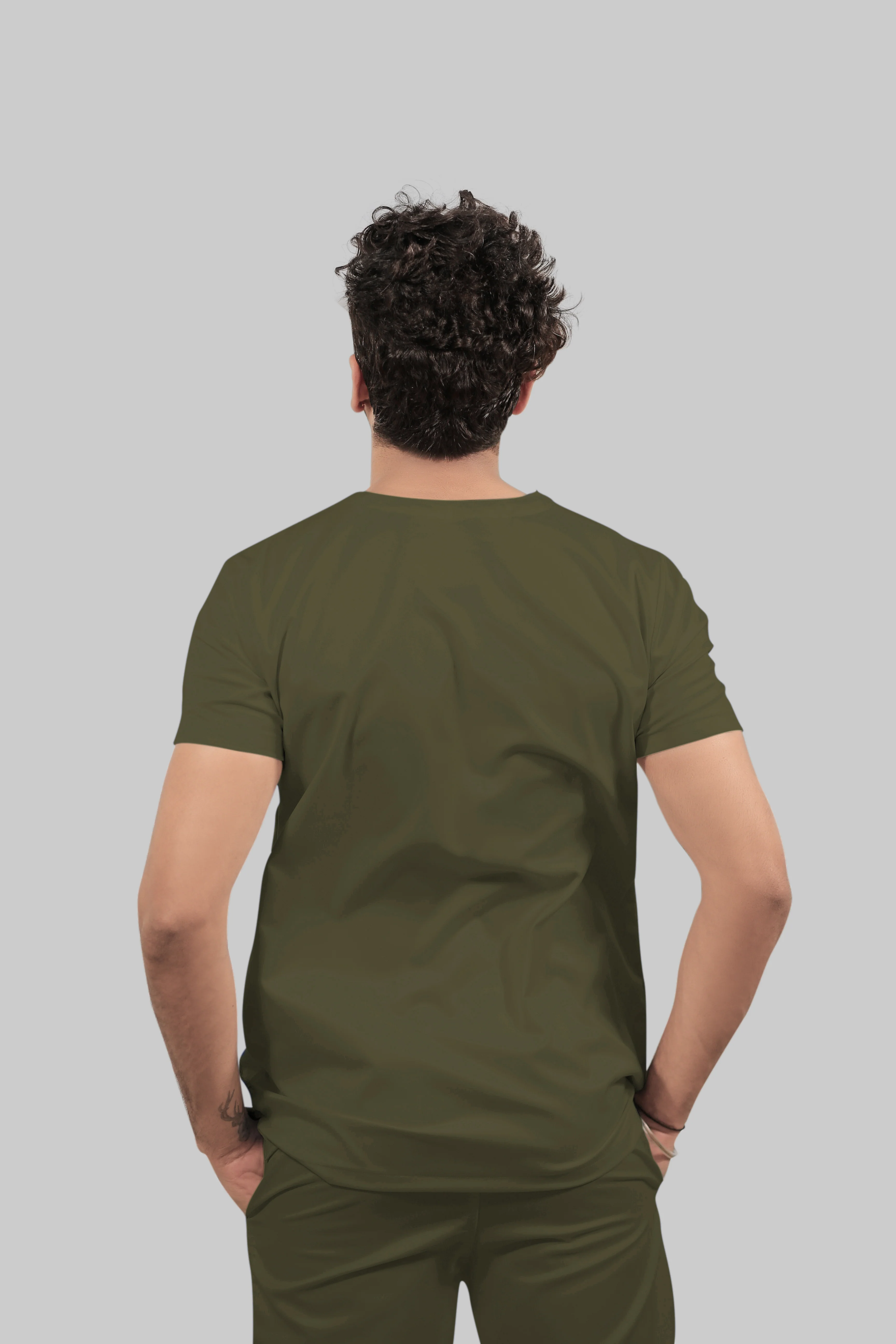 Stretchable (4Way) Men V-Neck Olive Green Scrub Top - Image 4