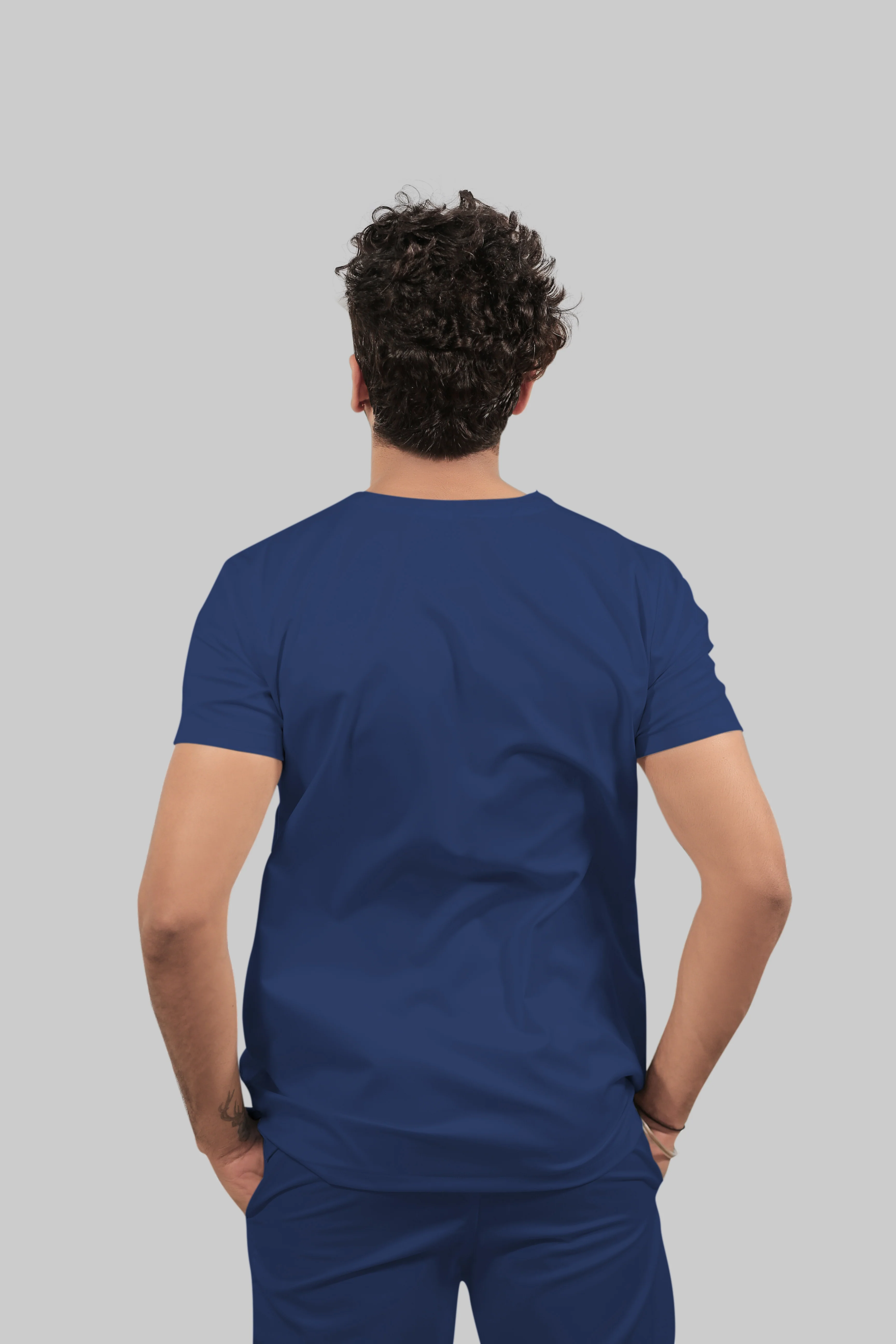 Stretchable (4Way) Men V-Neck Royal Blue Scrub Top - Image 4