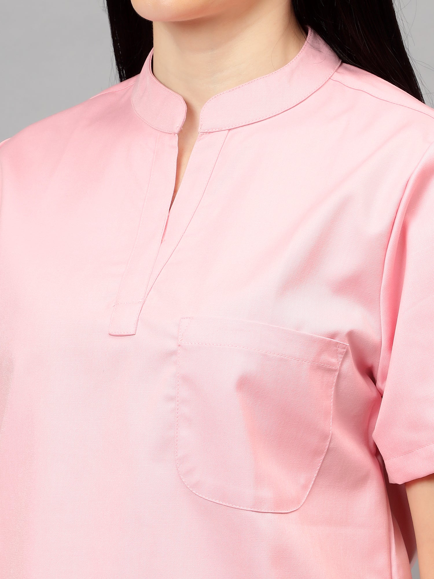 Stretchable (2Way) Women Powder Pink Mandarin Neck With Jogger Scrub Set - Image 5