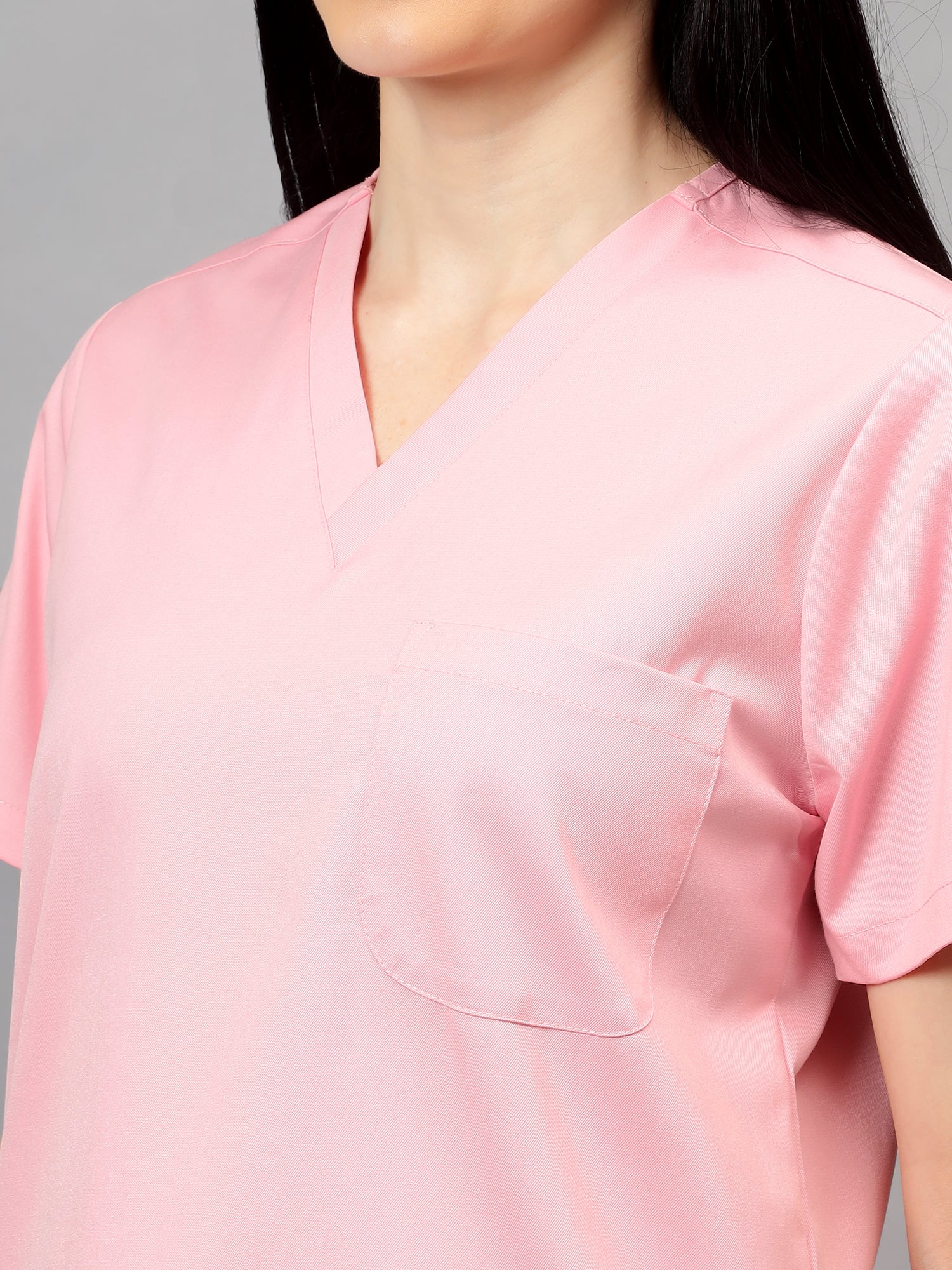Stretchable (2Way) Women Powder Pink V-Neck With Jogger Scrub Set - Image 6