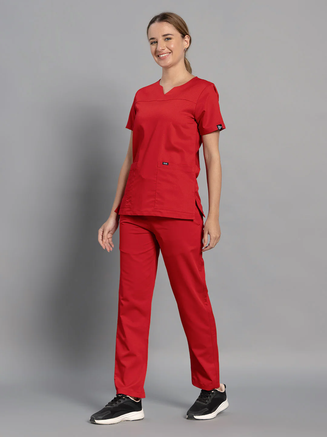 Move Lite Women Ember Red (Core V Neck) Scrub Set - Image 5