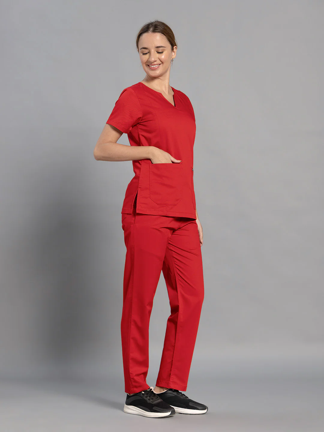 Move Lite Women Ember Red (Nova V Neck) Scrub Set - Image 3