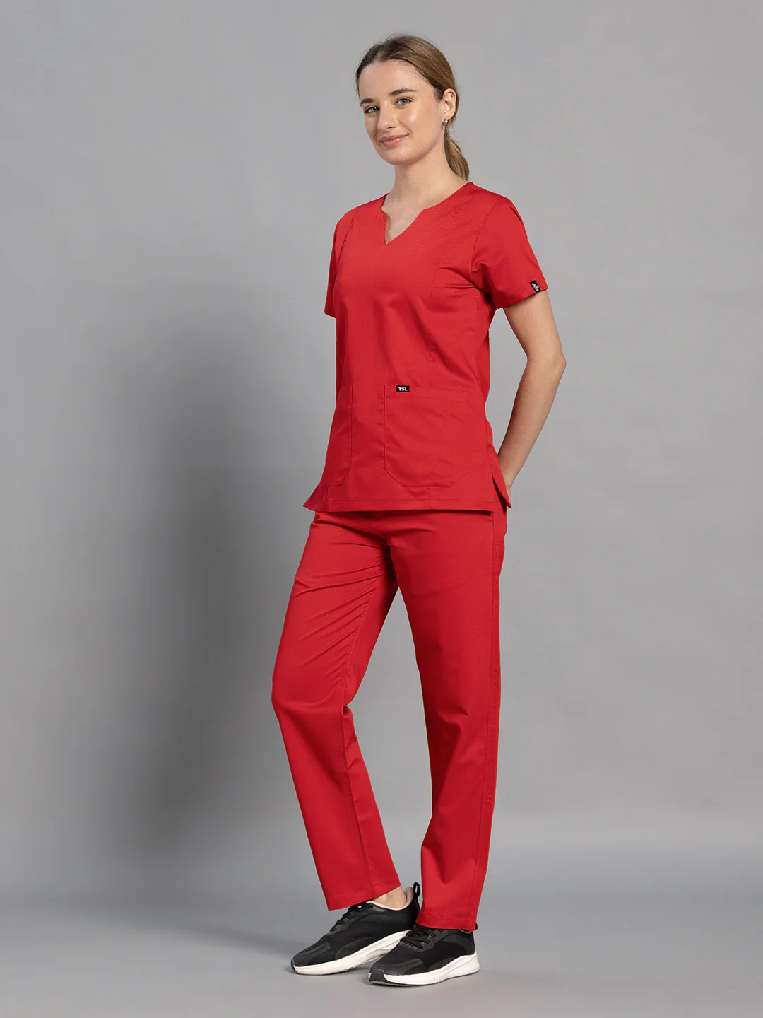 Move Lite Women Ember Red (Nova V Neck) Scrub Set - Image 4